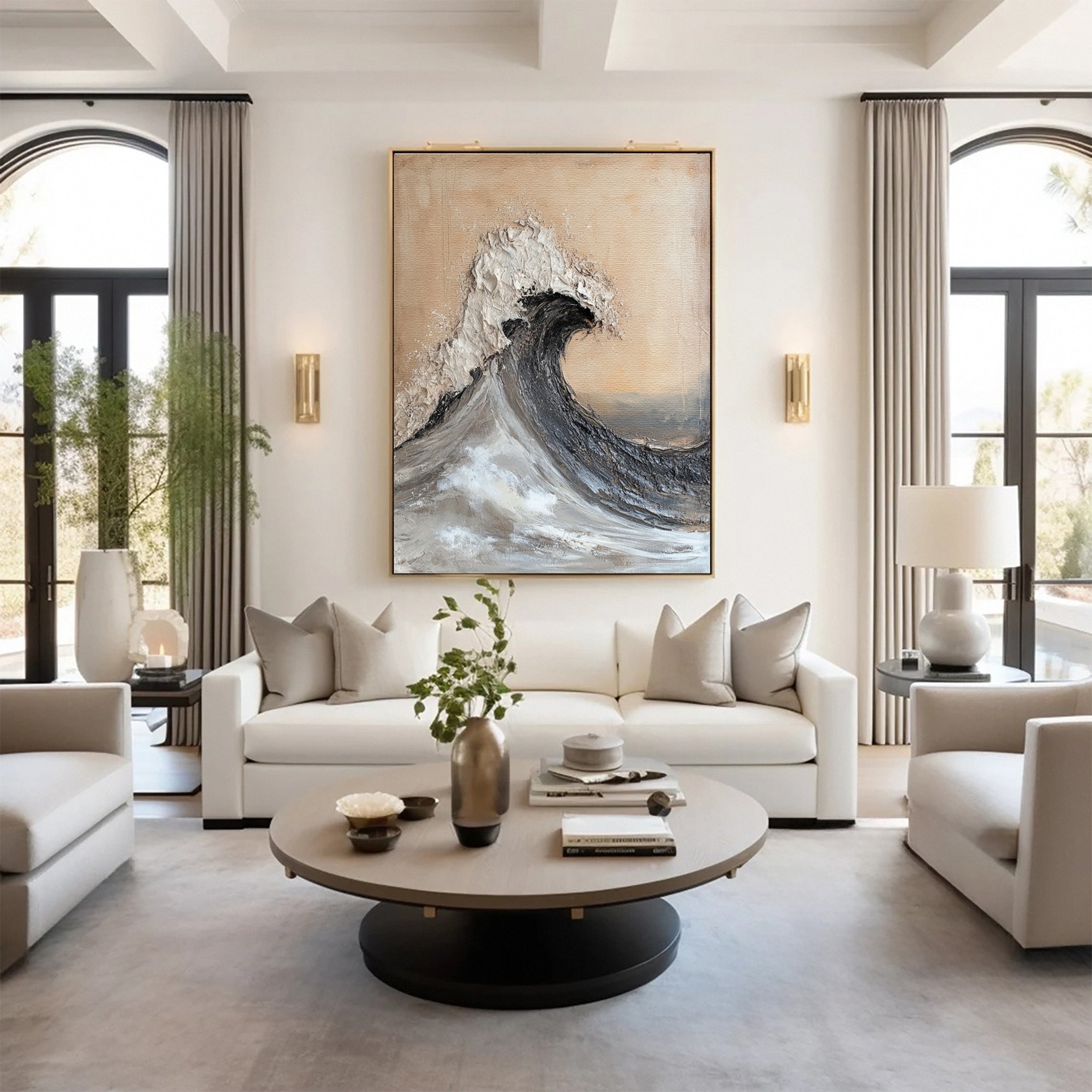 Luxury Ocean Wave Art with 3D Textured Finish for Upscale Homes #OP 039