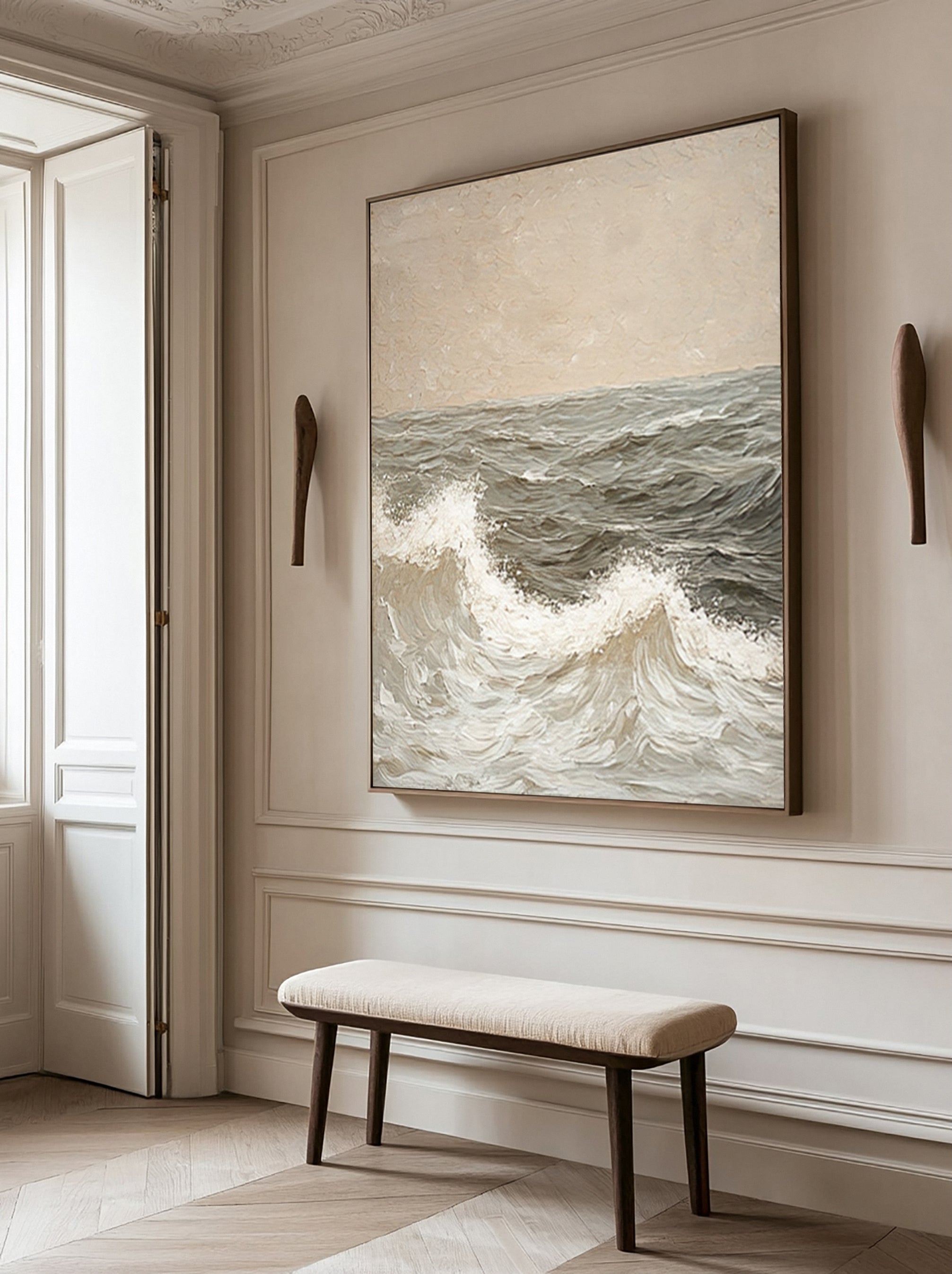 Modern Abstract Seascape with Gentle Waves and Neutral Sky #BGA 338
