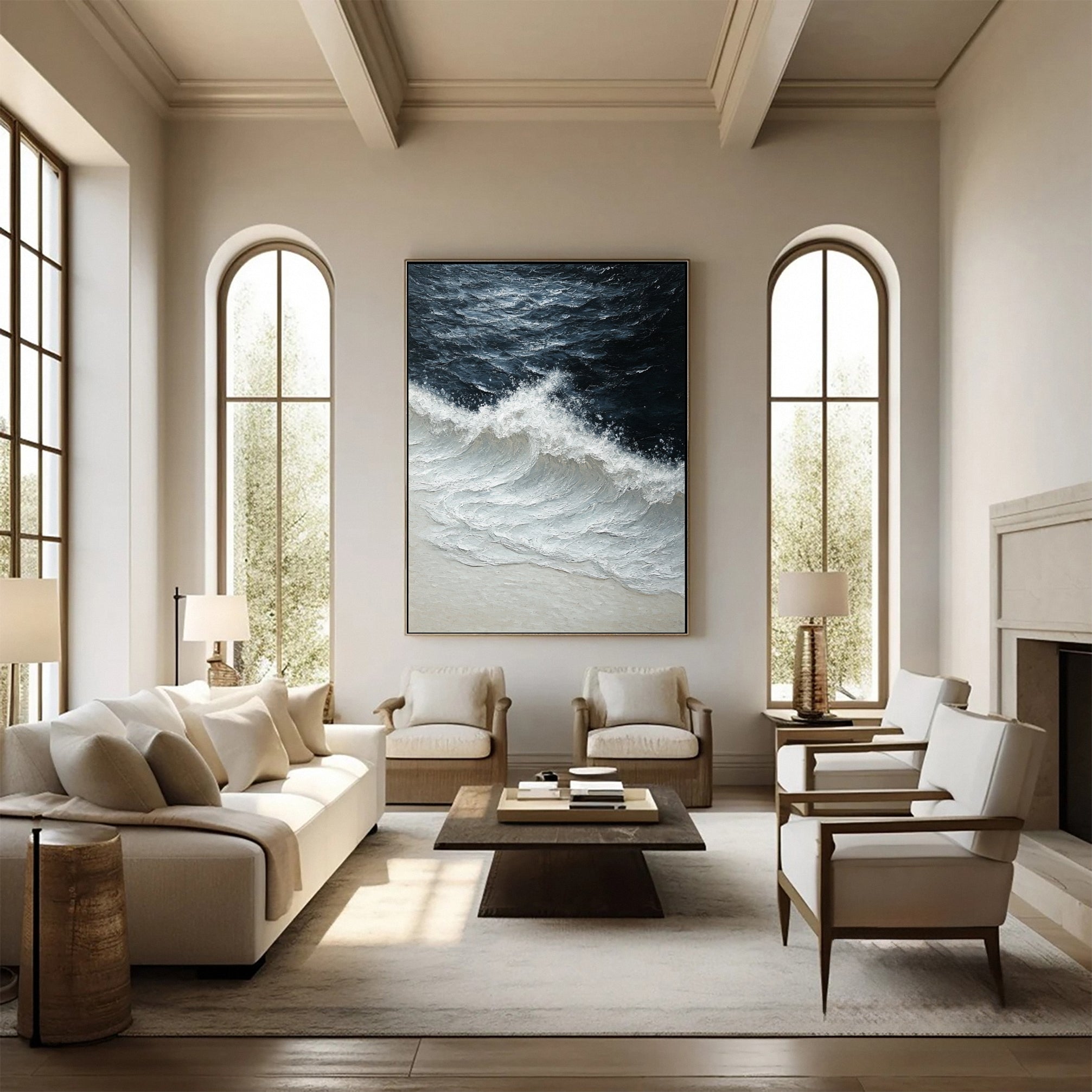 Luxury Ocean Wave Art with 3D Textured Finish for Upscale Homes #OP 040