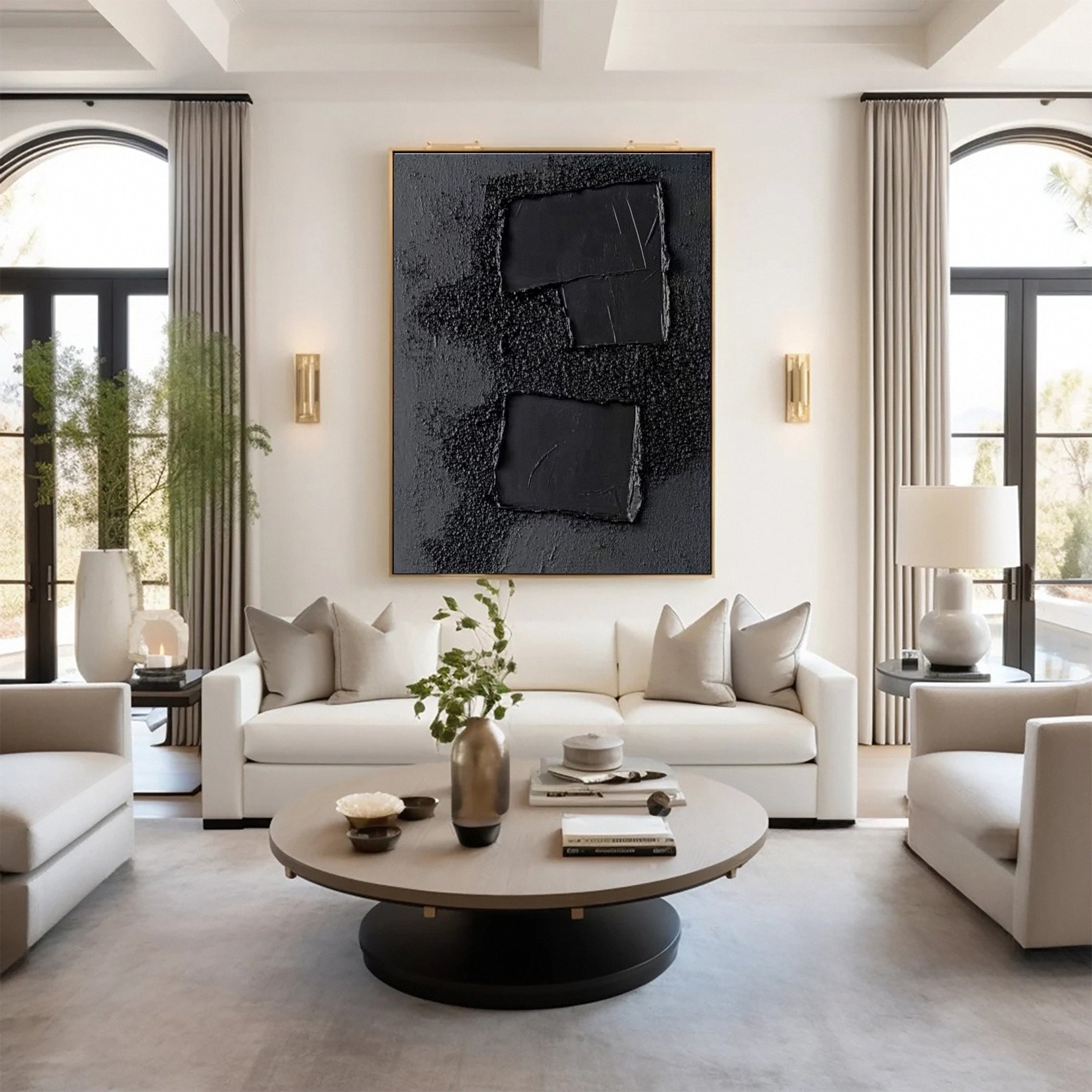 Monochrome Elegance Textured Black Abstract Wall Art #BM 126