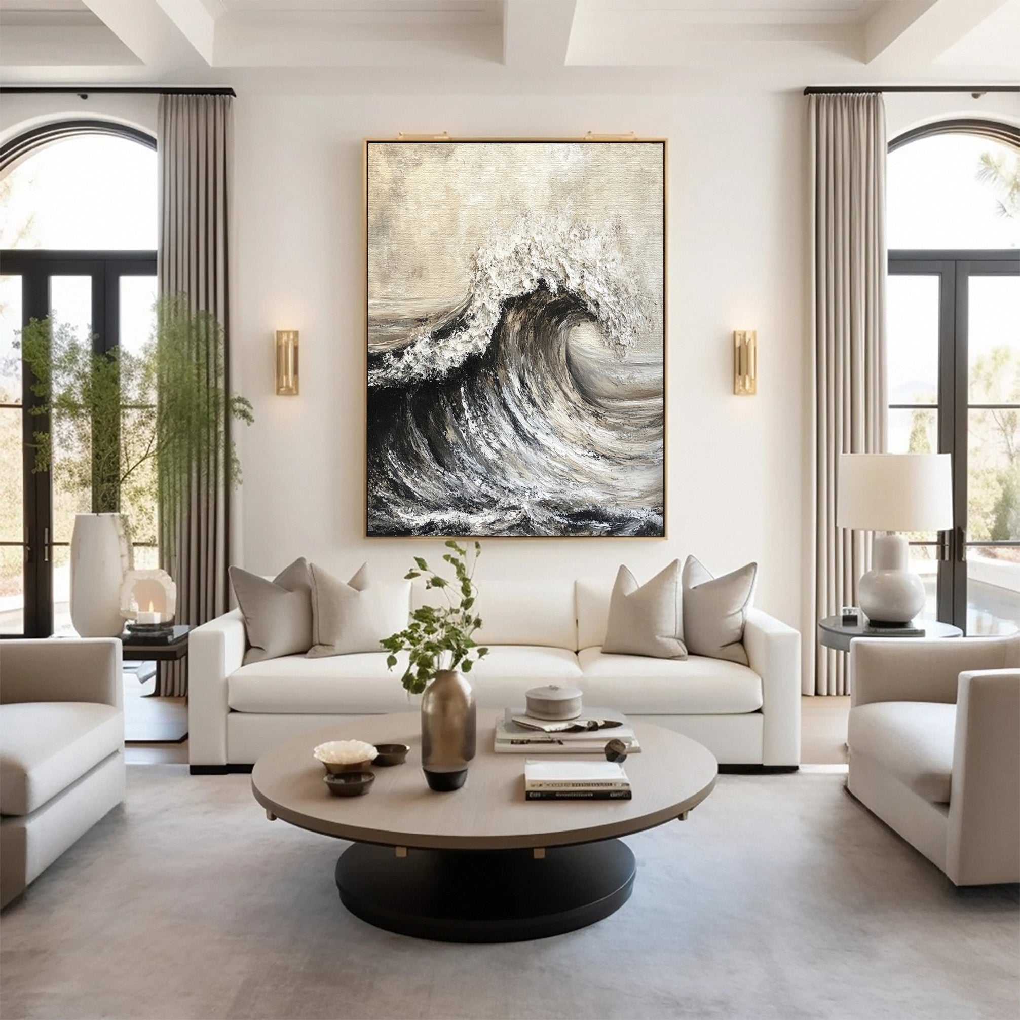 Luxury Ocean Wave Art with 3D Textured Finish for Upscale Homes #OP 038