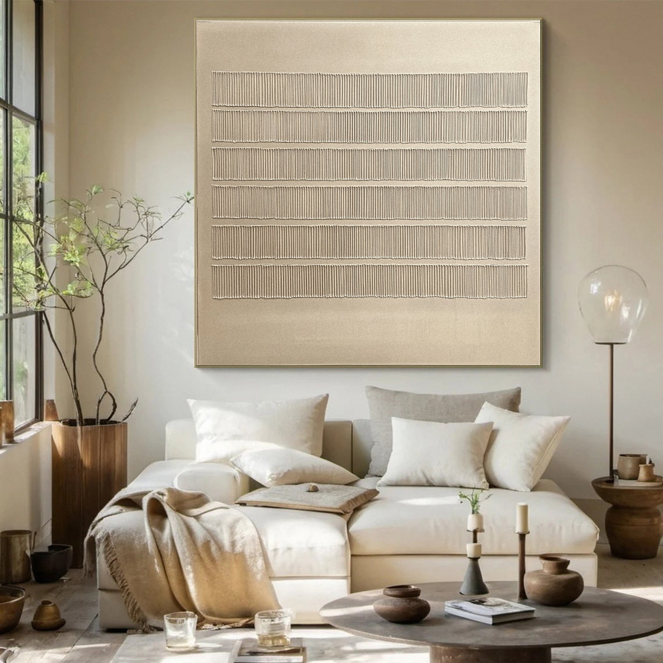 Linear Calm Beige Textured Wabi Sabi Wall Decor #WS 042