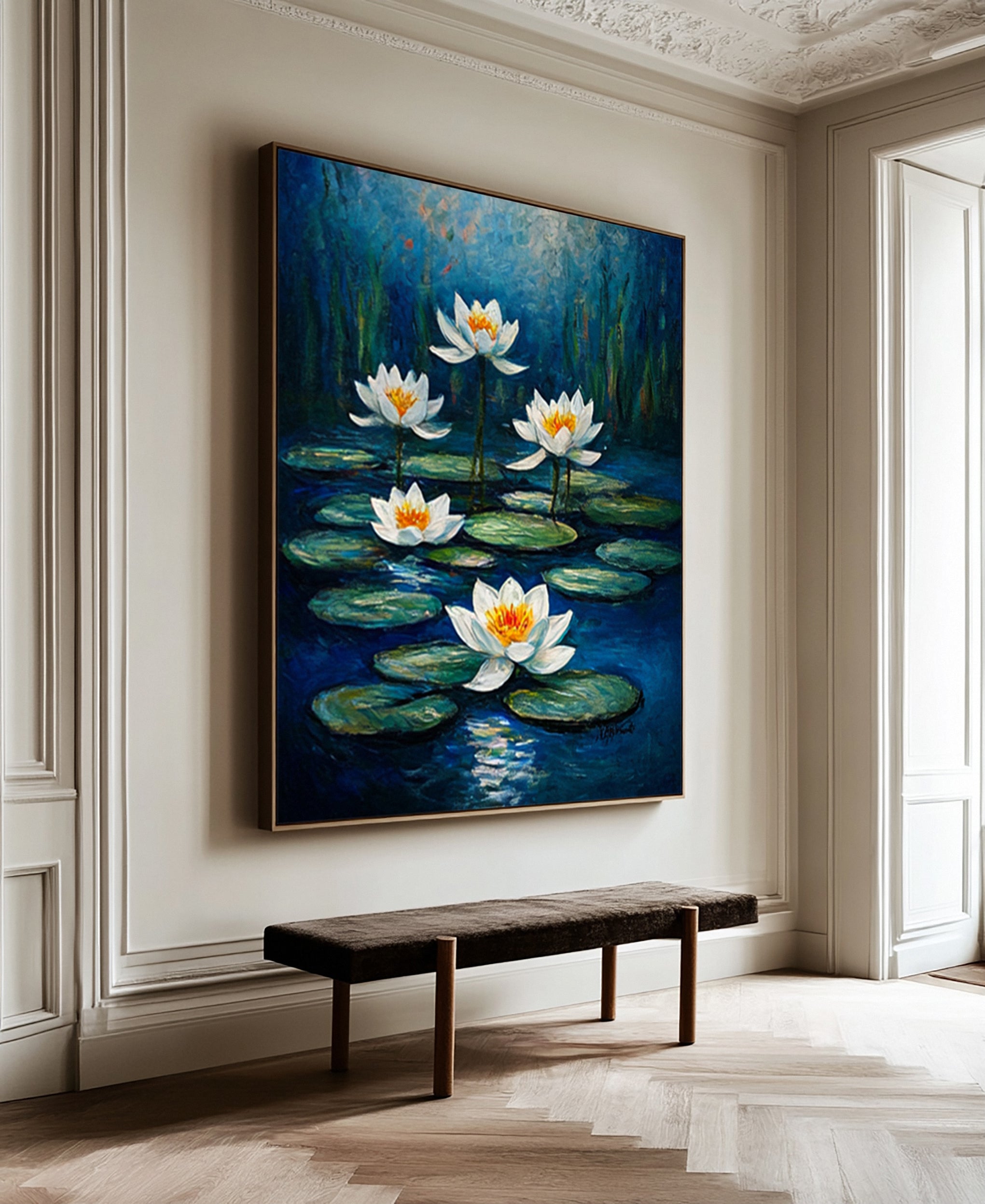 Contemporary Painting of Luminous White Lilies Under Moonlight #BGA 362