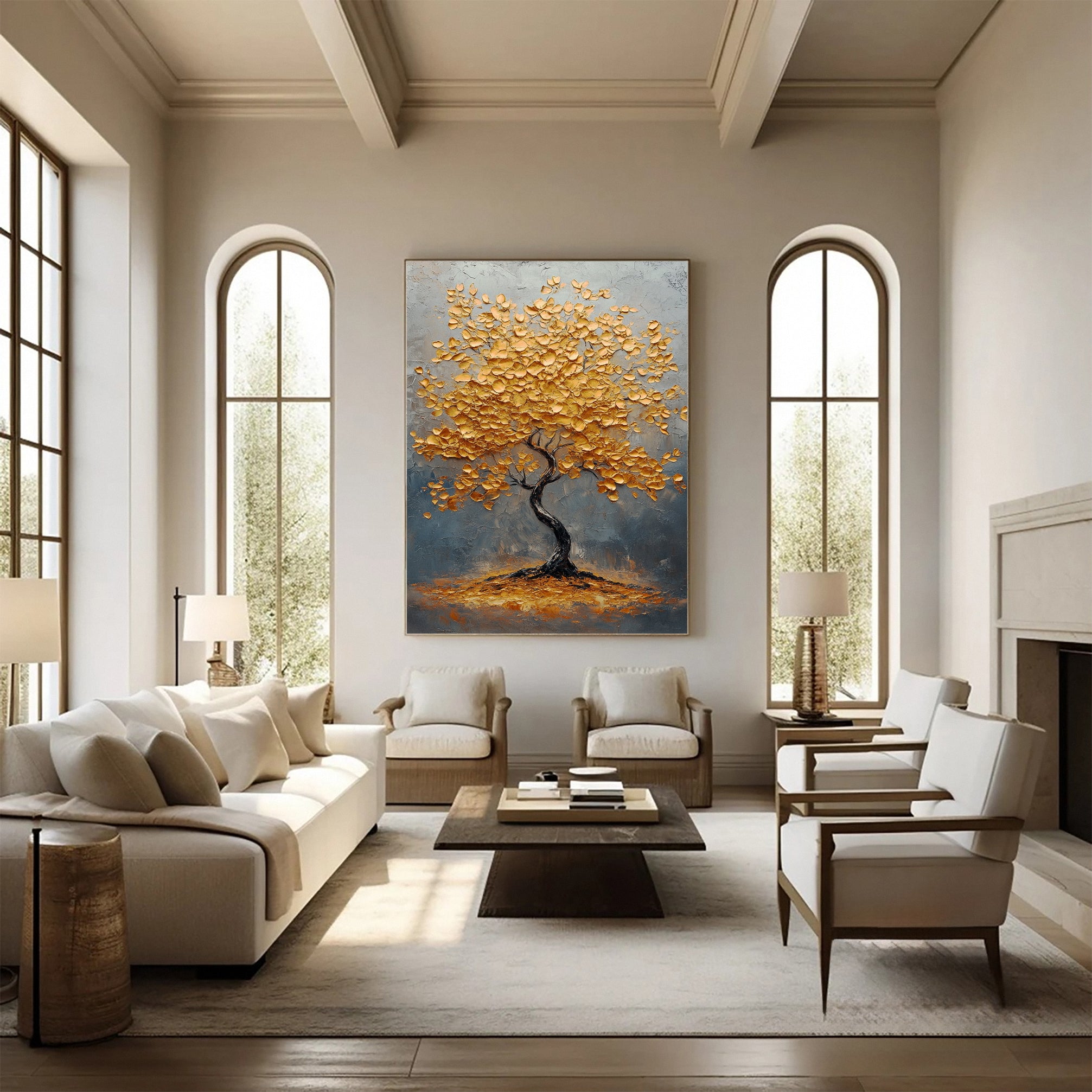 Golden Foliage Canvas Print Timeless Wall Art for Elegant Homes #CAP 042