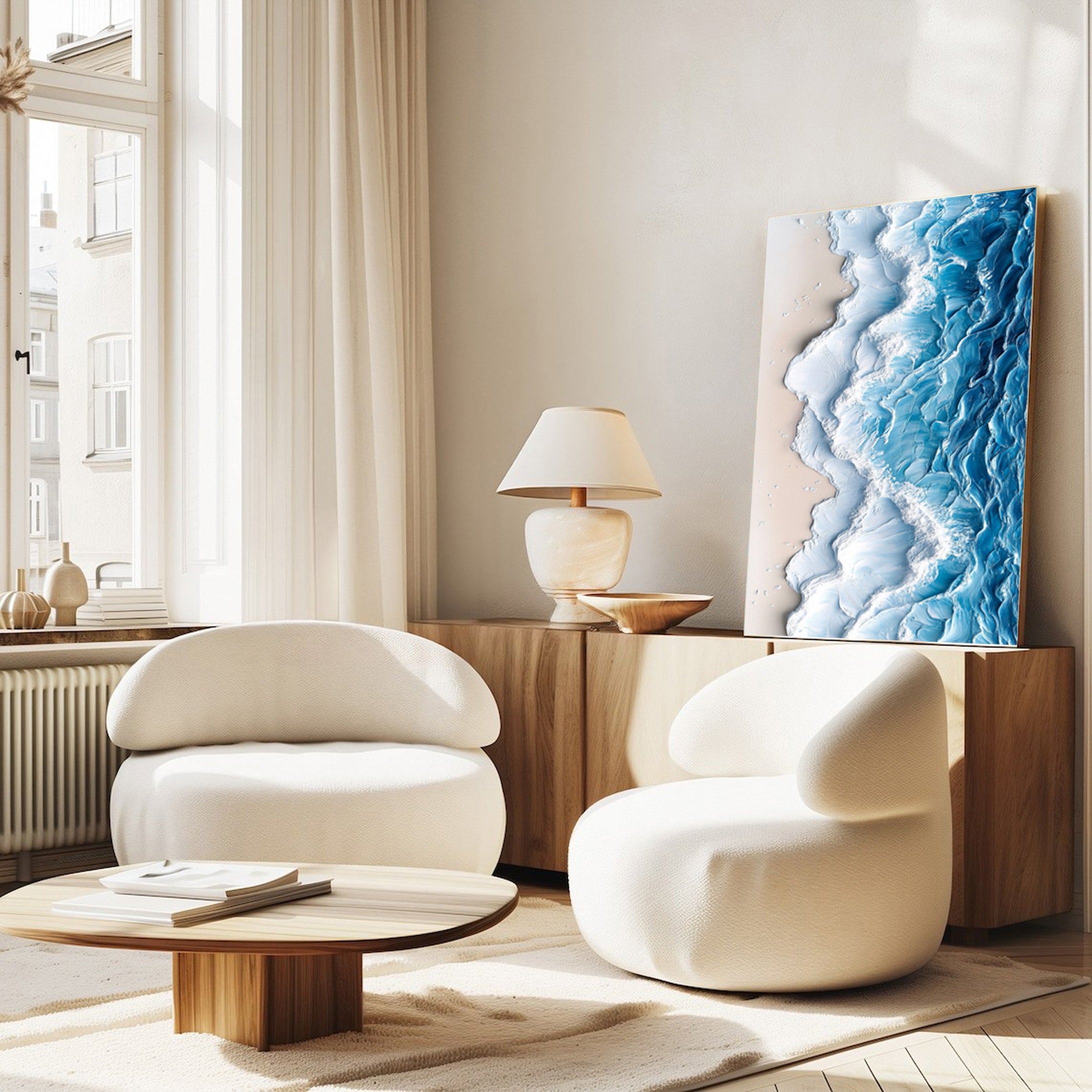 Large Textured Ocean Wave Artwork for Sophisticated Interior Design #OP 029