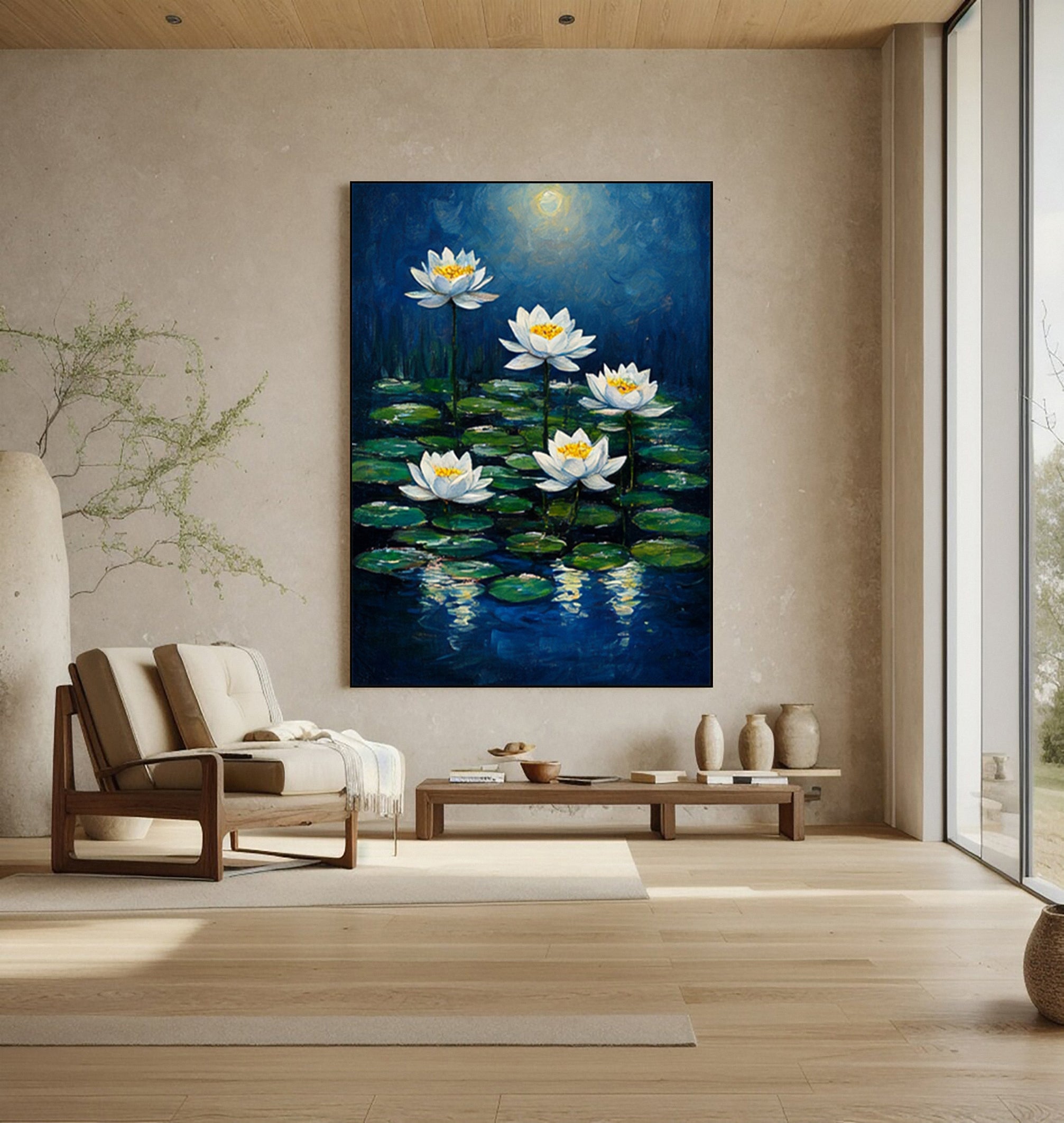 Modern Painting Recalling Monet's Serene Water Lily Scenes #BGA 363