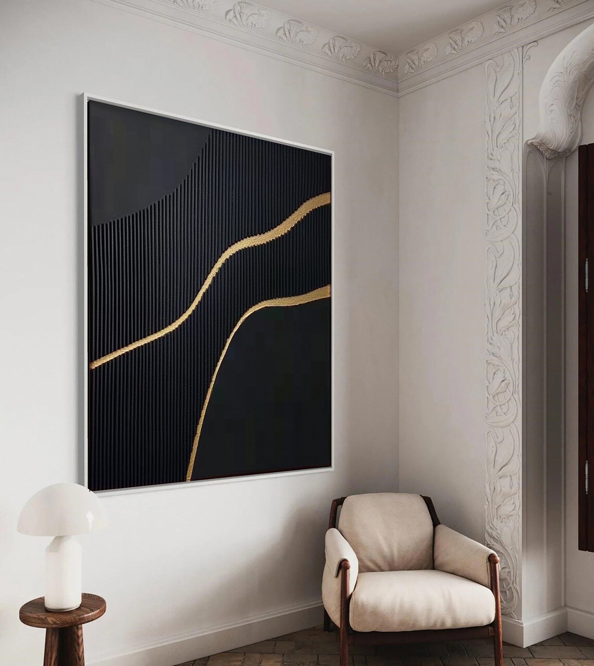 Luxury Textured Wall Art in Black and Gold for Upscale Interior Design #BM 115