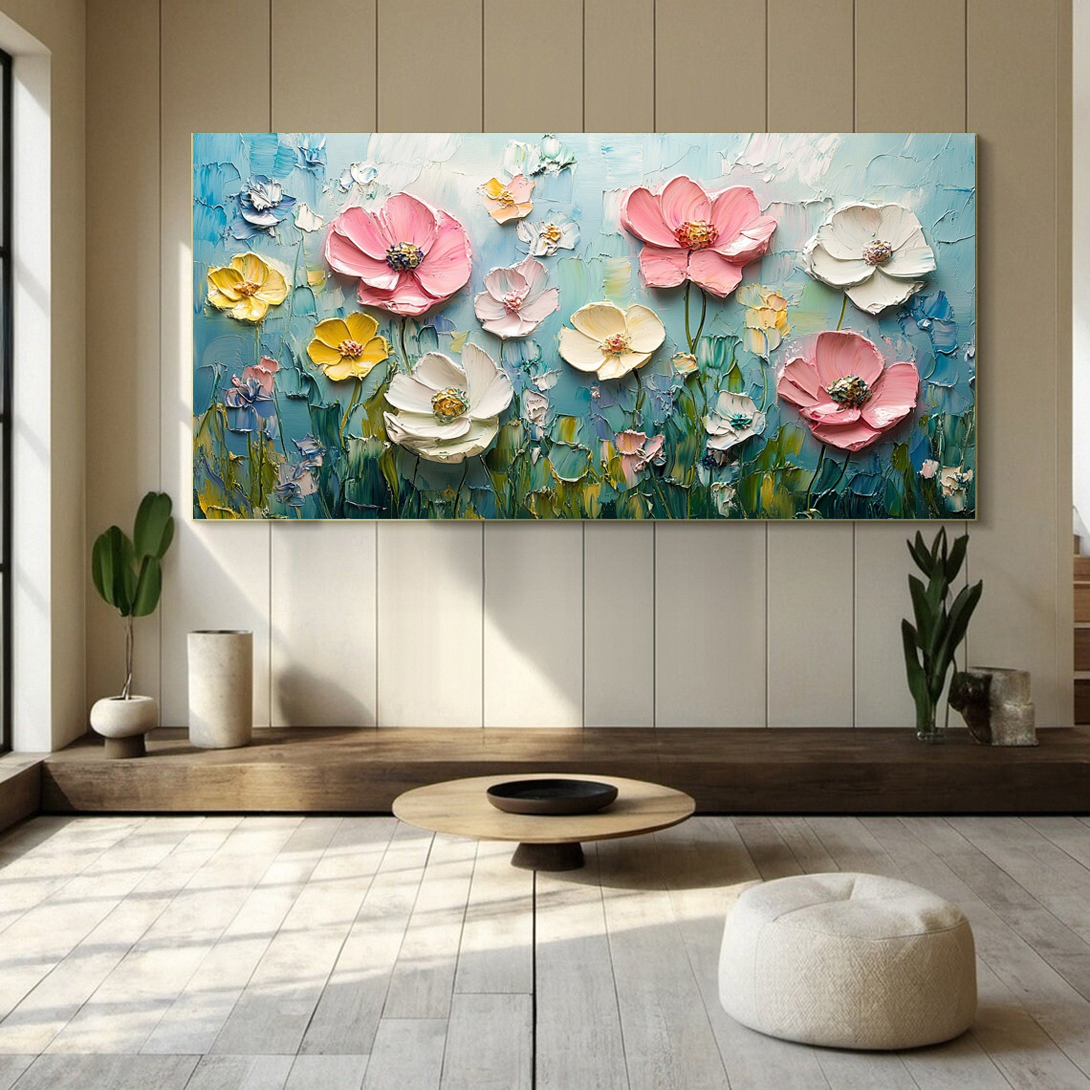 Vibrant Lotus Flower Painting 3D Textured Canvas Art for Modern Homes #CAP 035