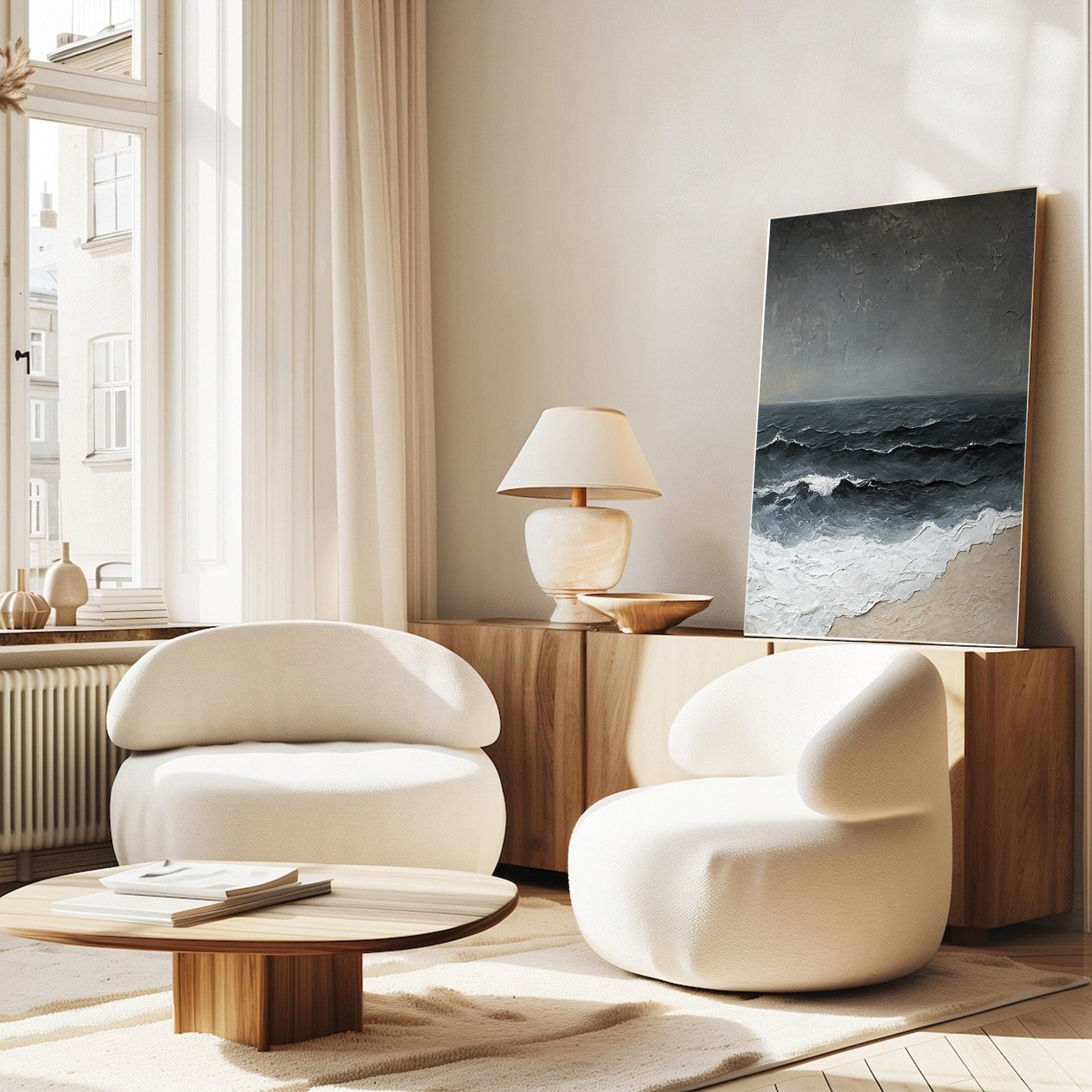 Luxury Ocean Wave Art with 3D Textured Finish for Upscale Homes #OP 042