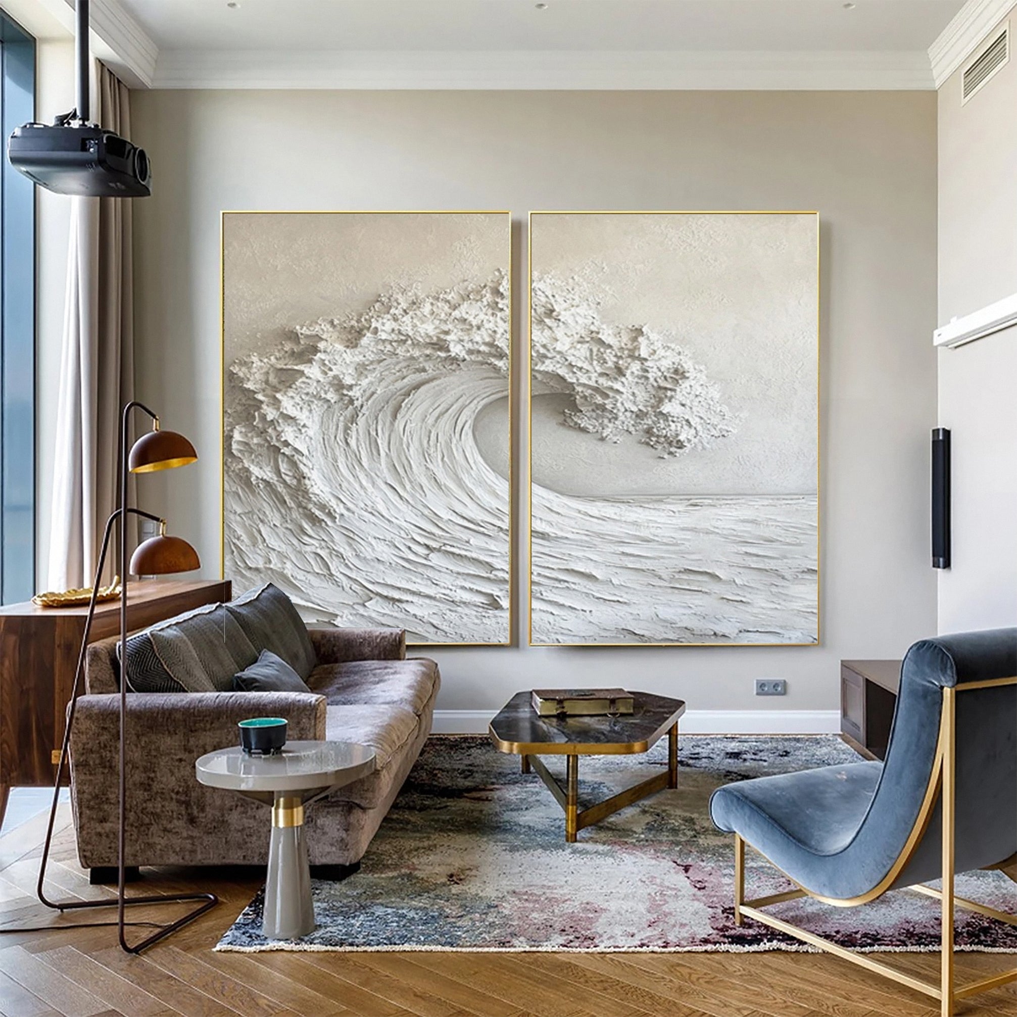 Modern Maritime Canvas Luxurious Textured Ocean Waves Art Set Of 2 #BBS 028