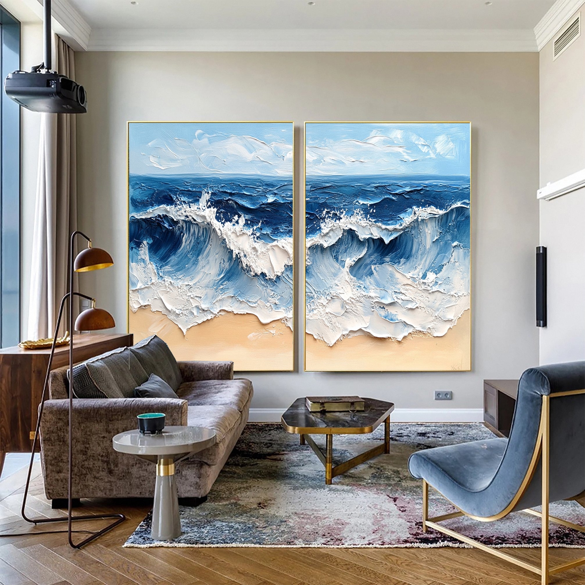 Modern Maritime Canvas Luxurious Textured Ocean Waves Art Set Of 2 #BBS 029