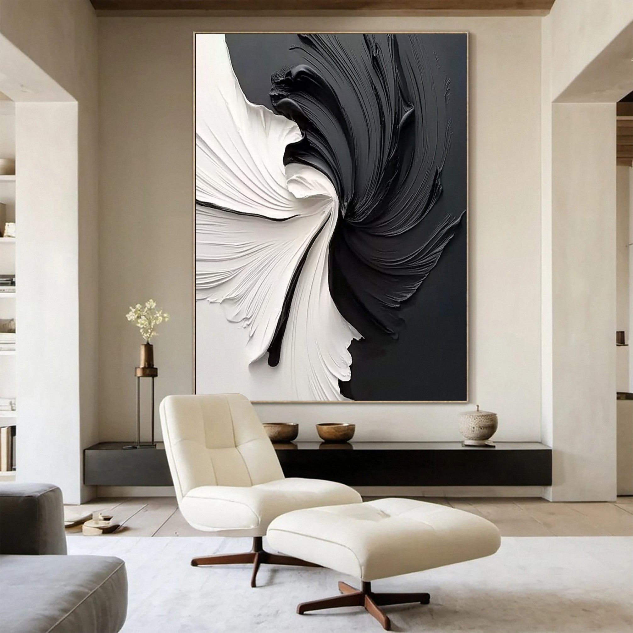 Black and White Vortex Abstract Textured Art Painting #BM 133