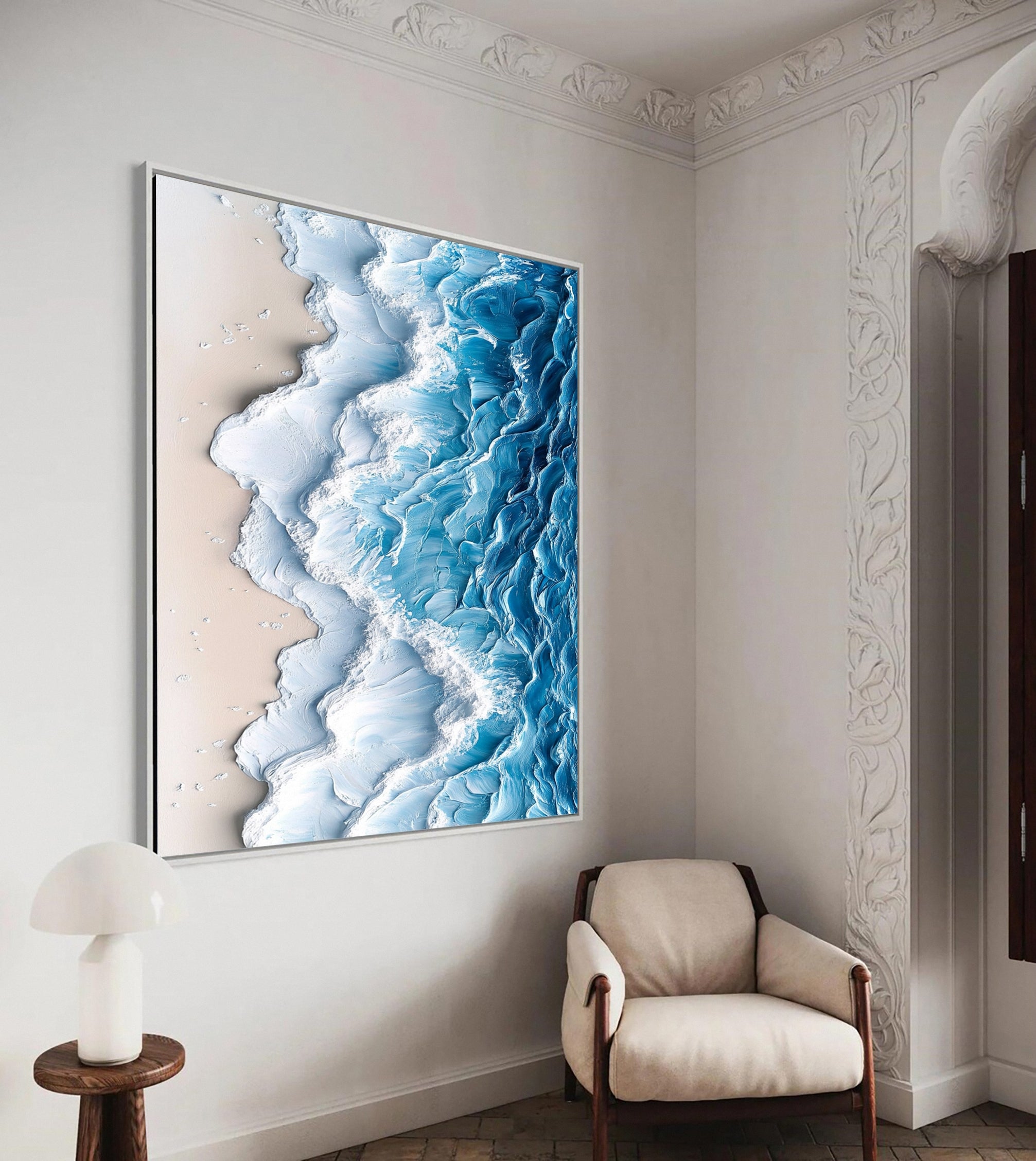 Large Textured Ocean Wave Artwork for Sophisticated Interior Design #OP 029