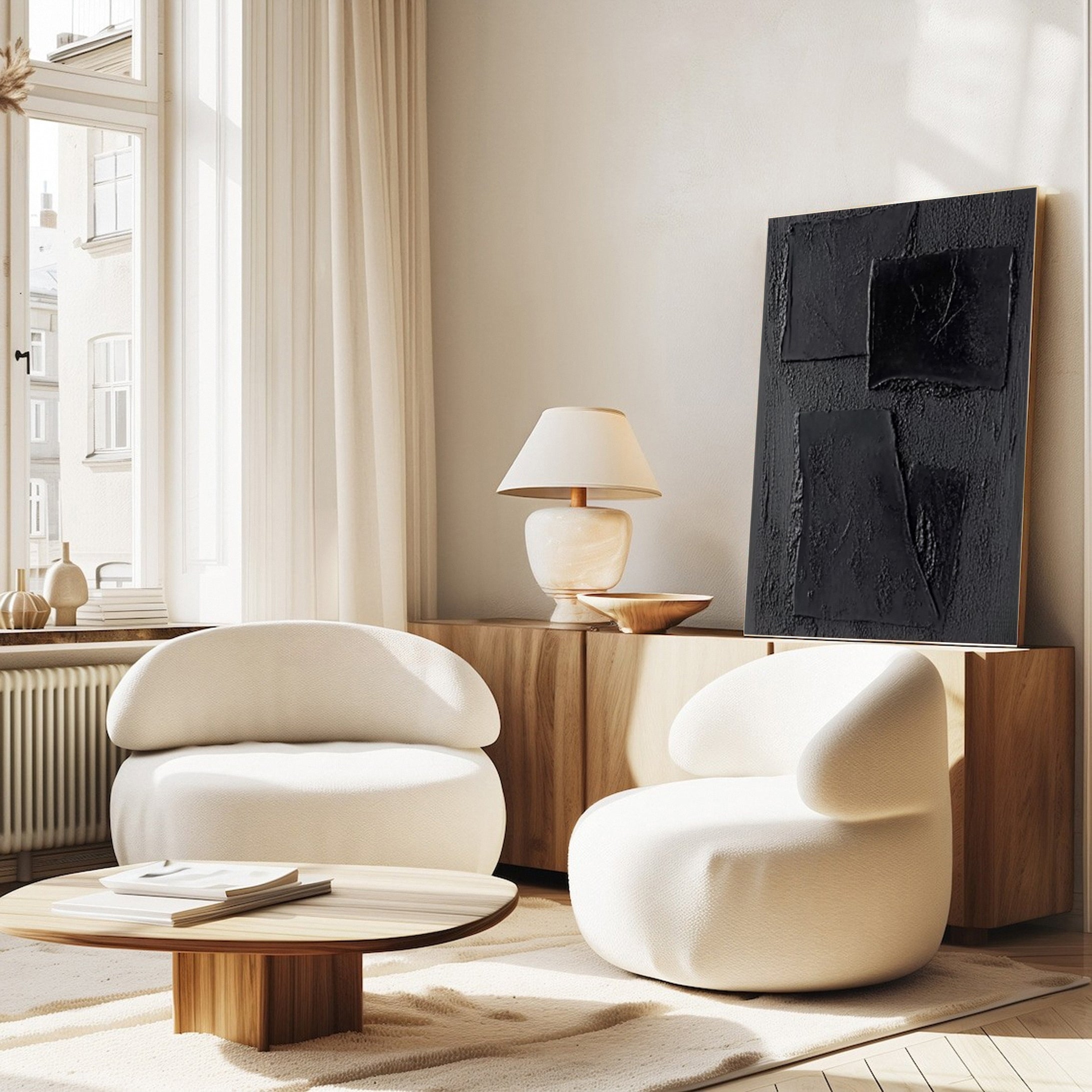 Monochrome Elegance Textured Black Abstract Wall Art #BM 127