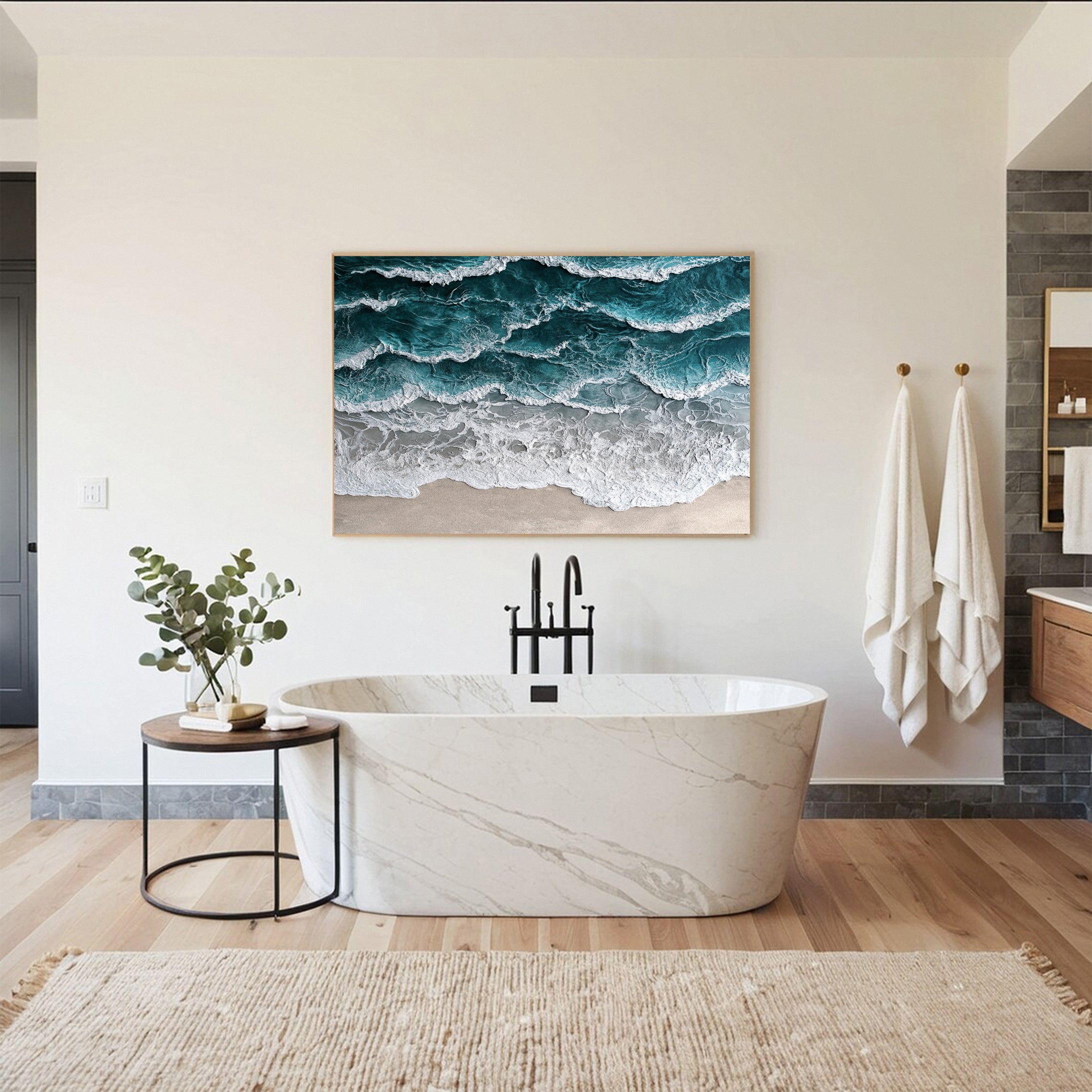 Large Abstract Seascape Canvas Textured Waves for Elegant Interiors #OP 024