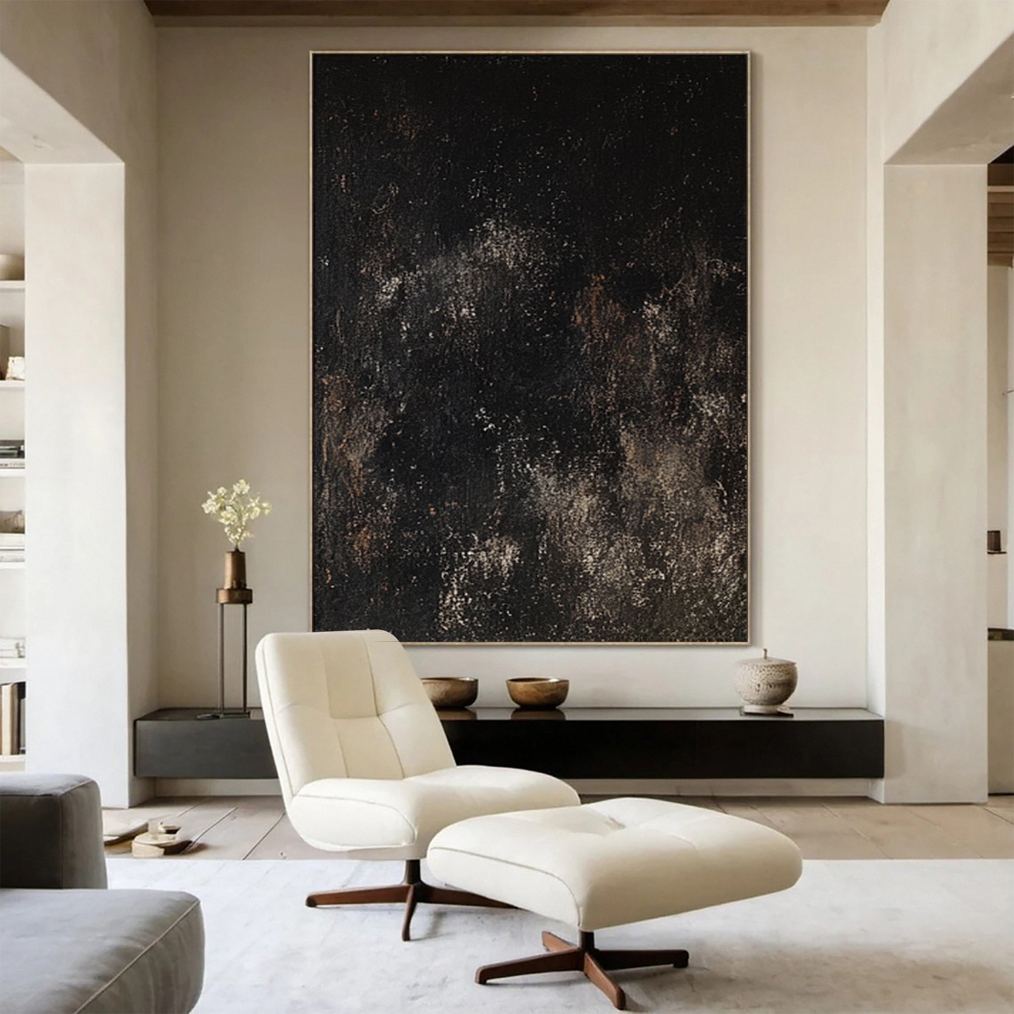 Luxurious Black and Gold Textured Abstract Art Canvas #BM 118