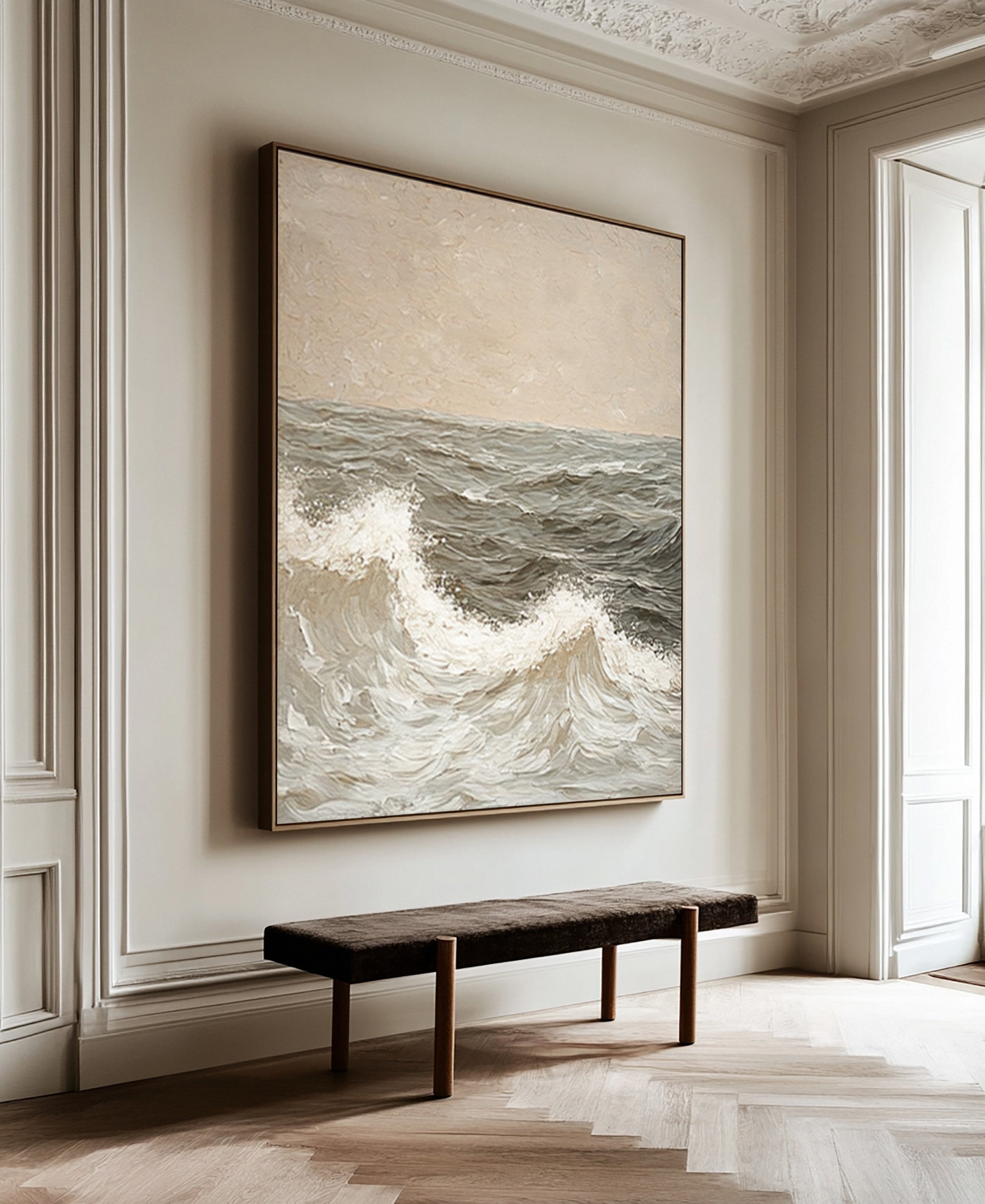 Modern Abstract Seascape with Gentle Waves and Neutral Sky #BGA 338