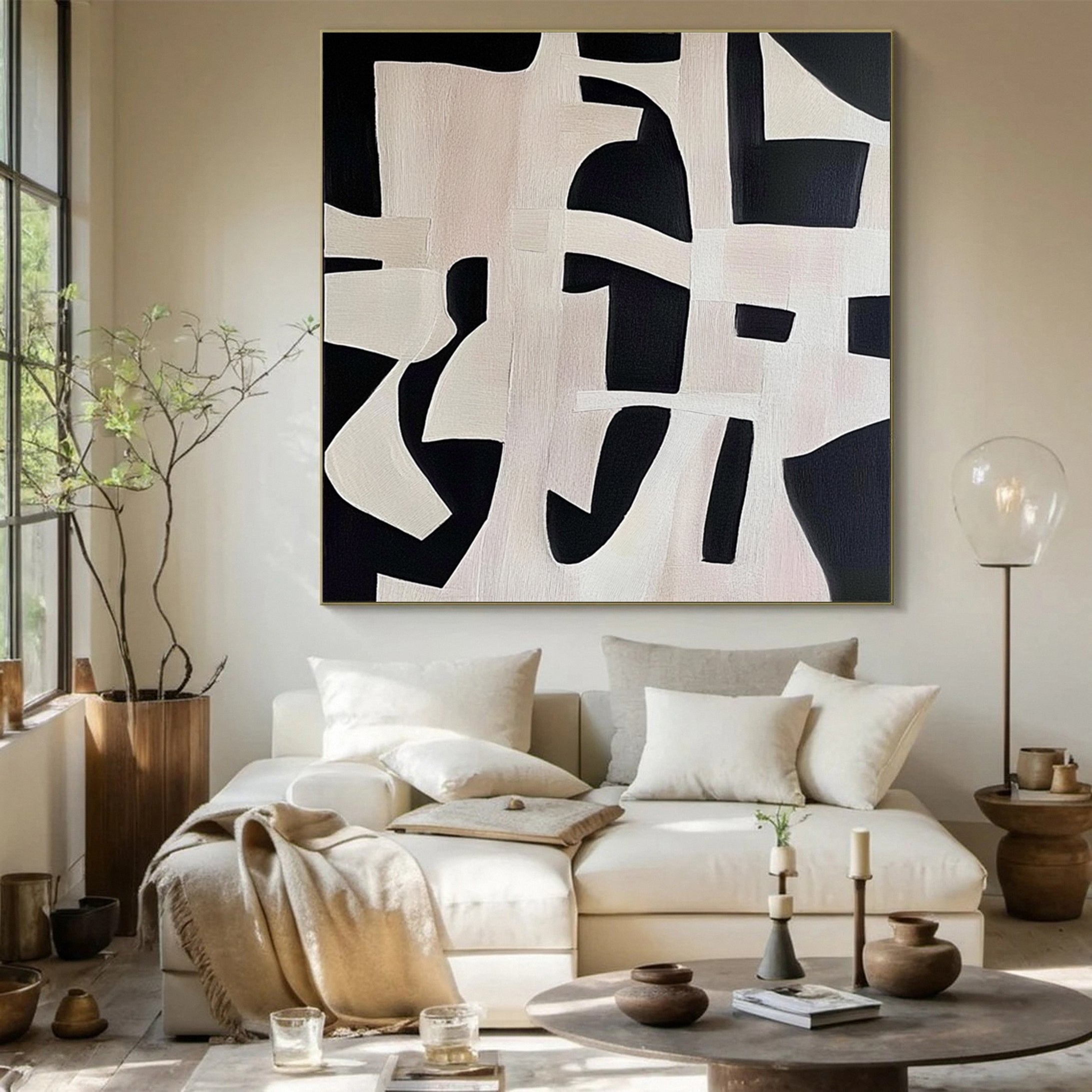 Monochrome Geometry Modern Art Canvas #BWA 016