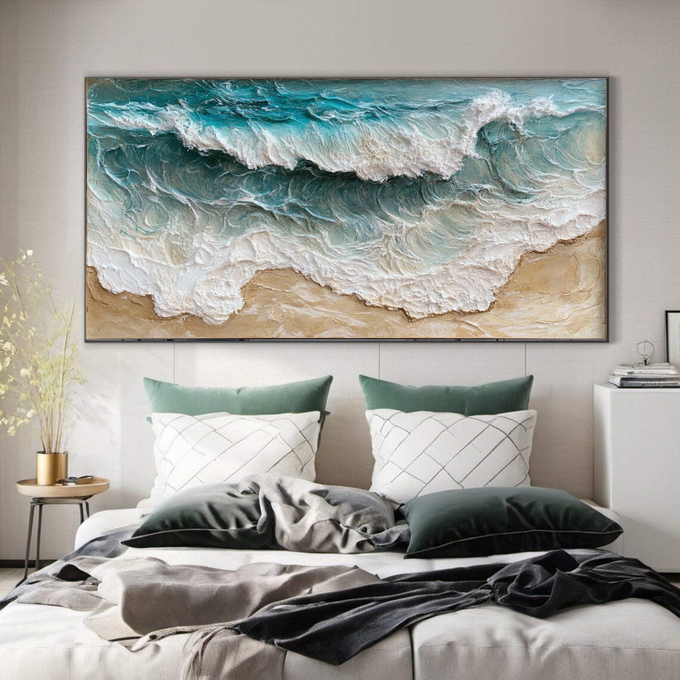 Large Abstract Sea Waves Artwork for Contemporary Wall Decor #OP 011