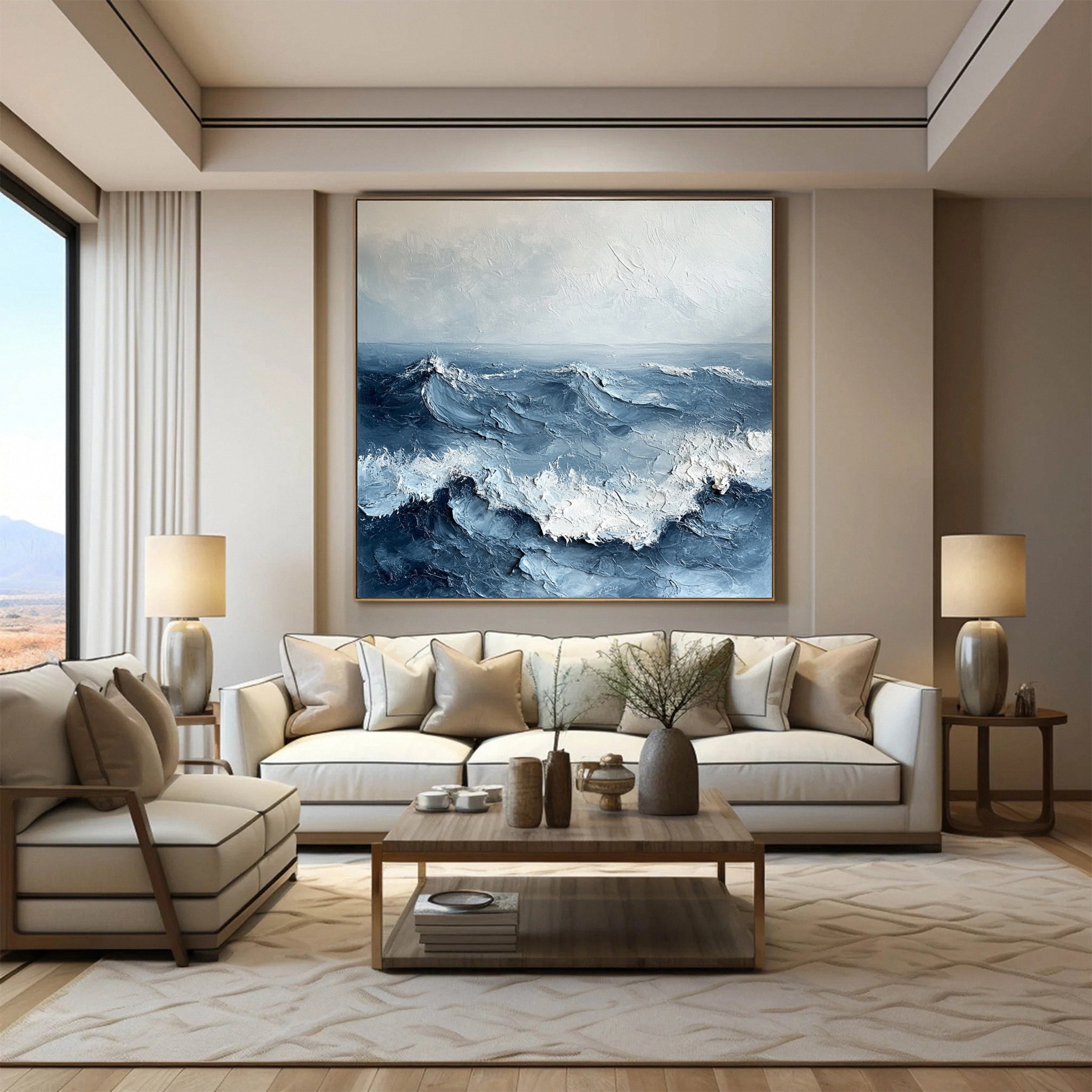 Luxury Ocean Wave Art with 3D Textured Finish for Upscale Homes #OP 036