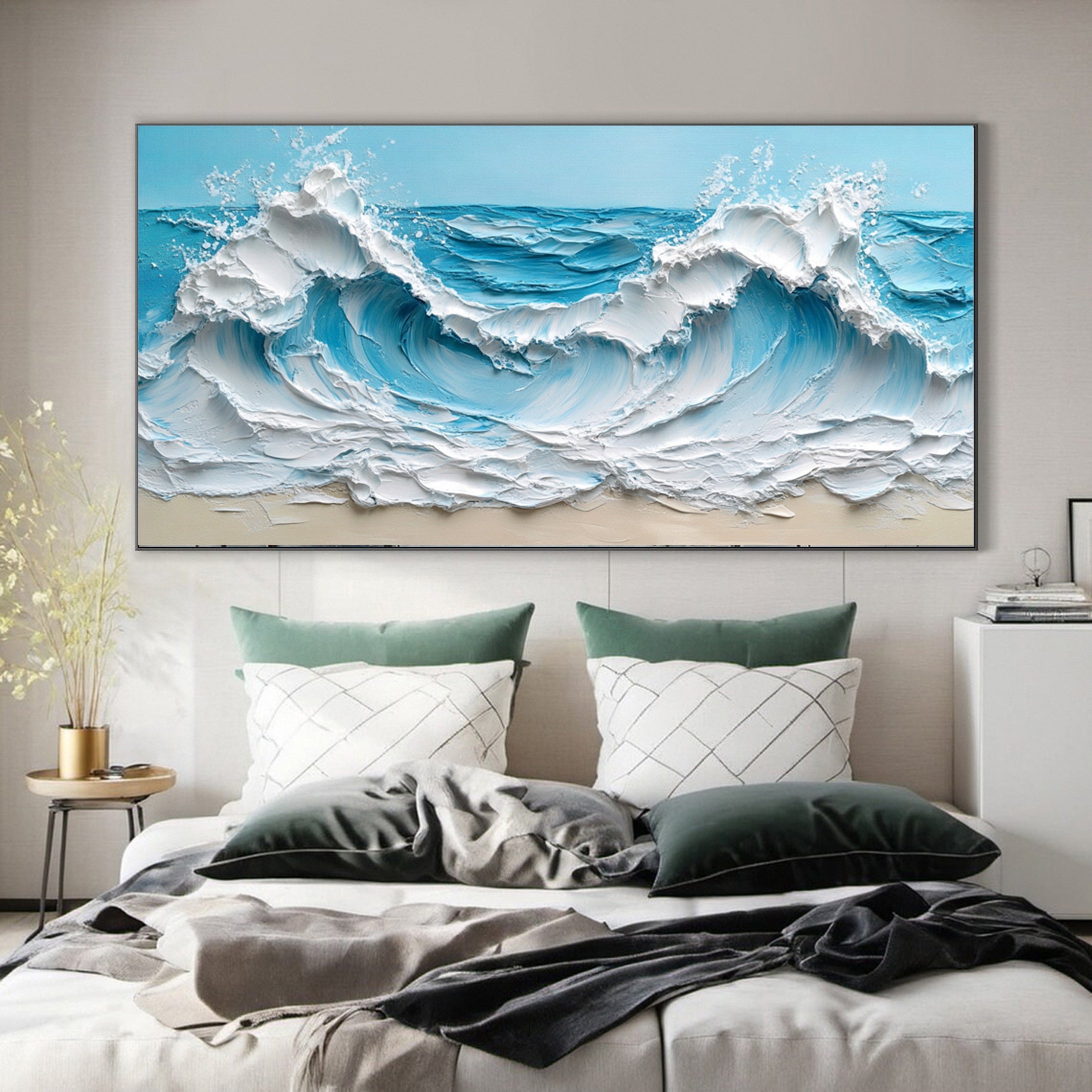 Coastal Serenity Textured Ocean Waves Oil Painting for Living Room #OP 005