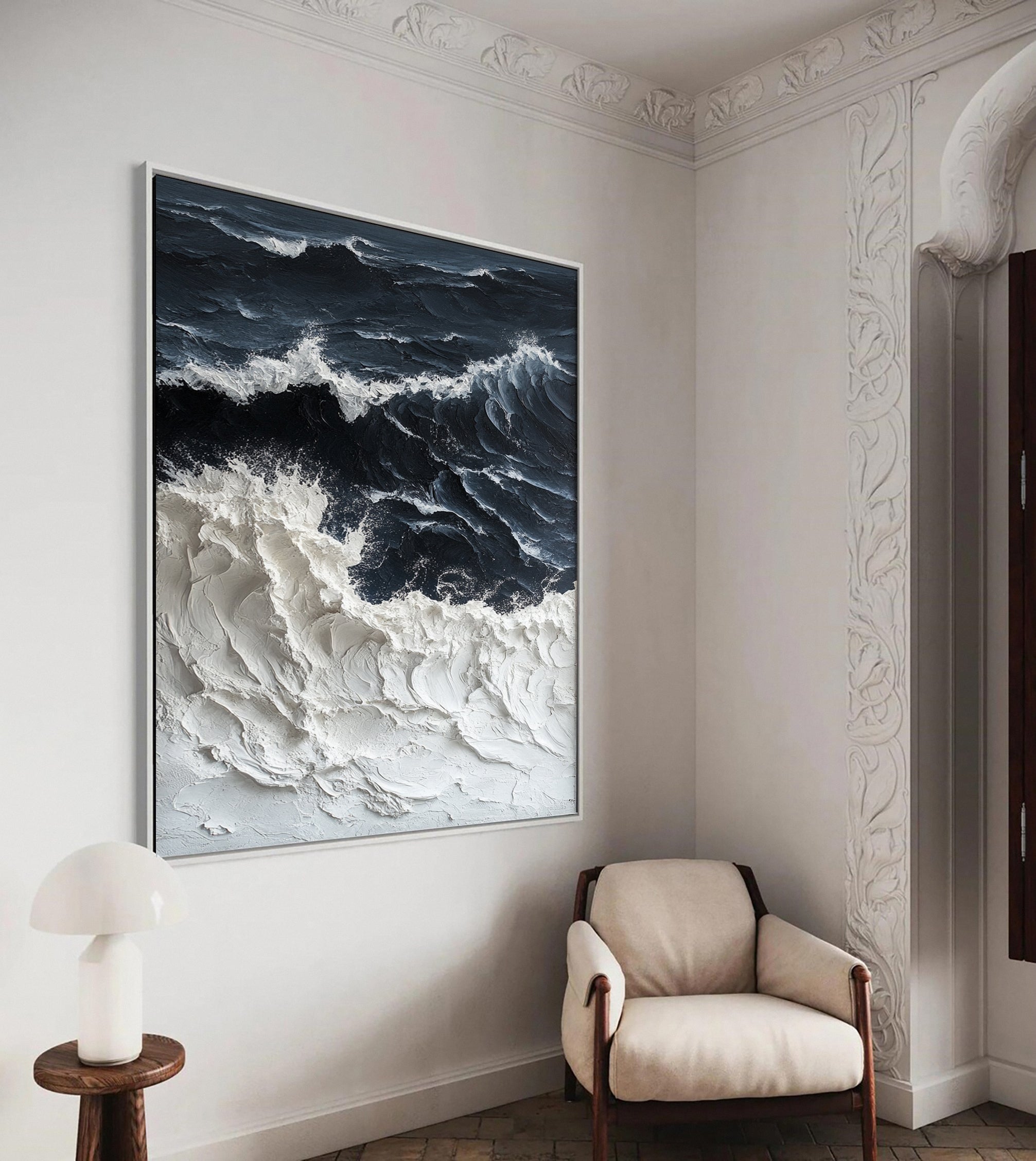 Luxury Ocean Wave Art with 3D Textured Finish for Upscale Homes #OP 041