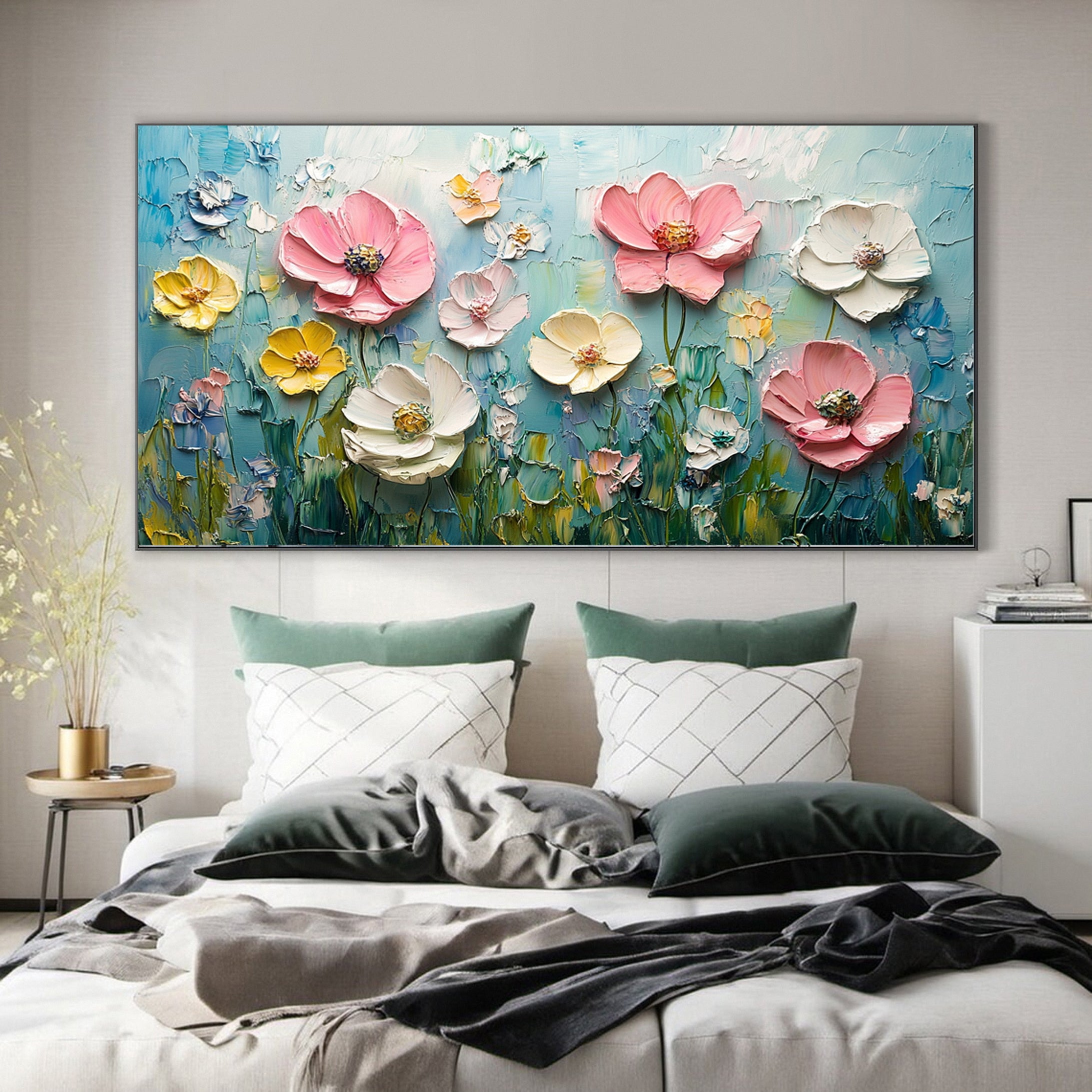 Vibrant Lotus Flower Painting 3D Textured Canvas Art for Modern Homes #CAP 035