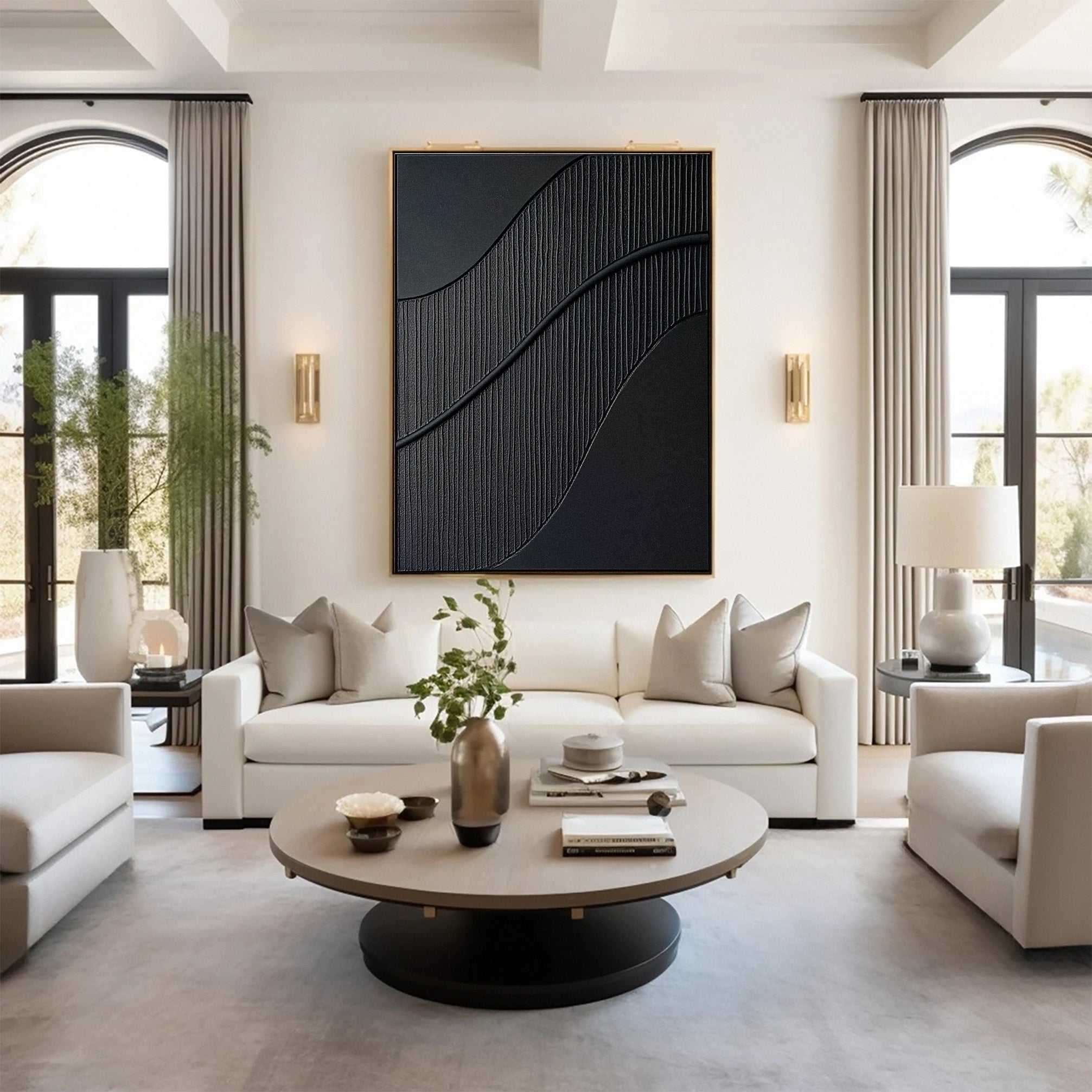 Monochrome Elegance Textured Black Abstract Wall Art #BM 125