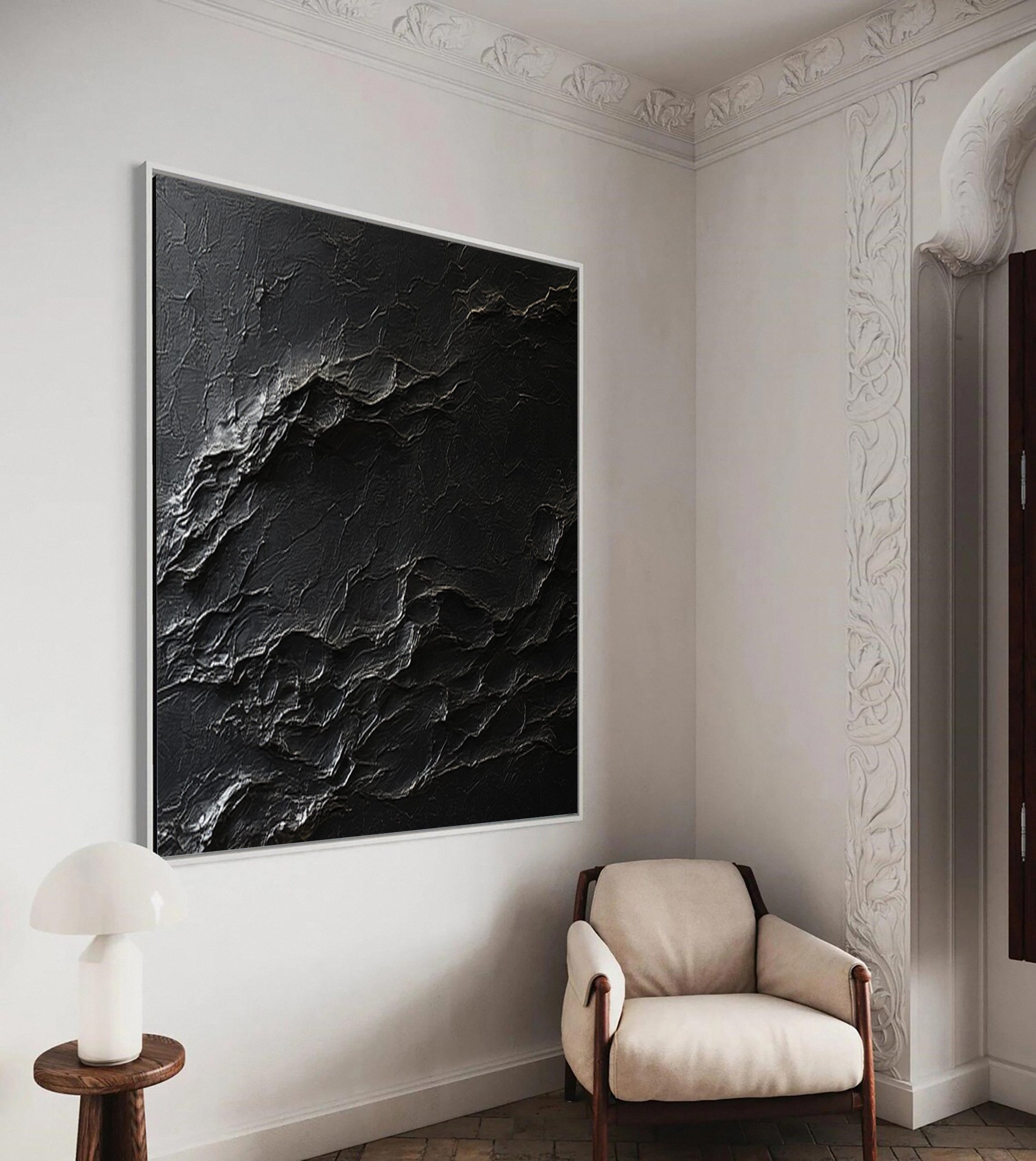 Monochrome Elegance Textured Black Abstract Wall Art #BM 120