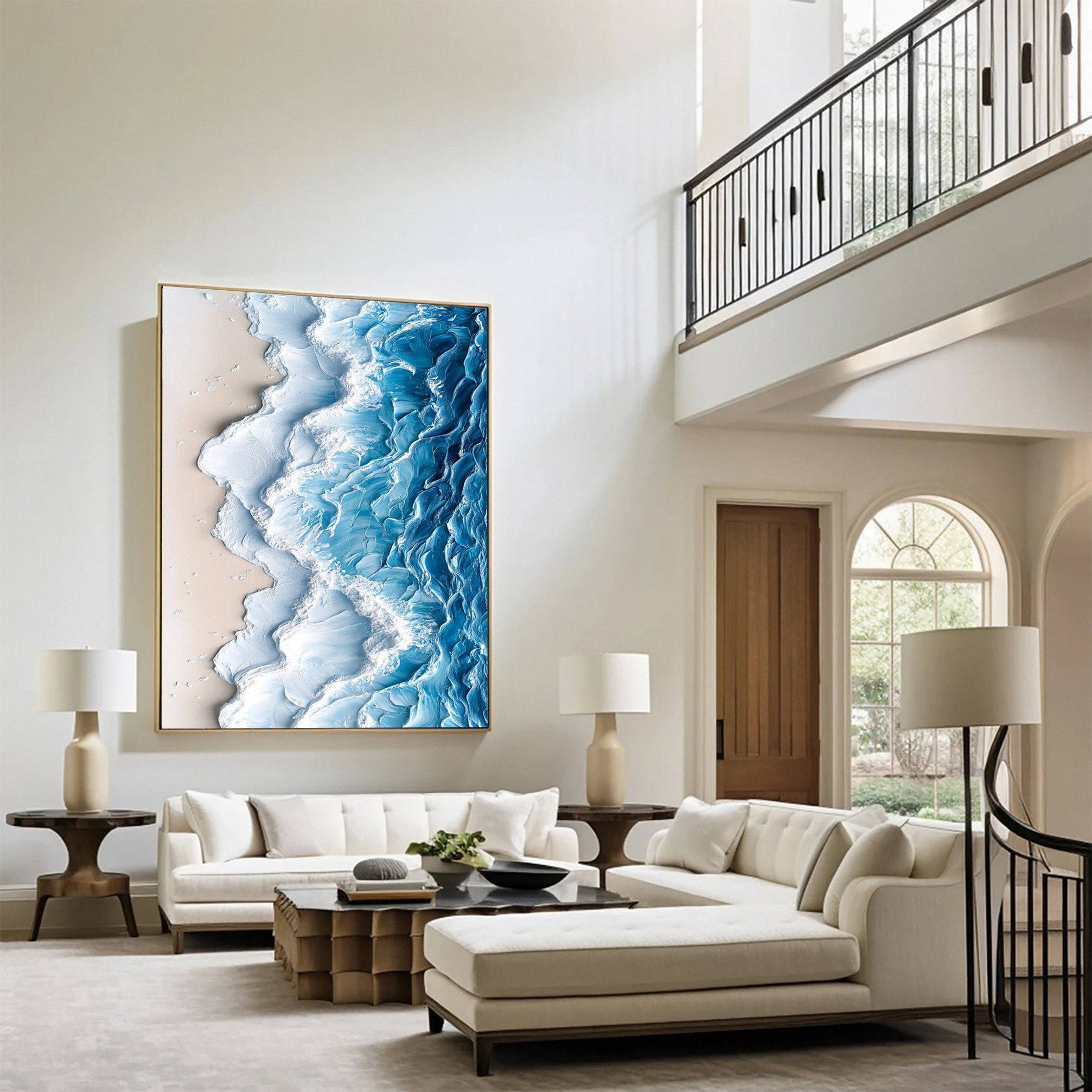 Large Textured Ocean Wave Artwork for Sophisticated Interior Design #OP 029