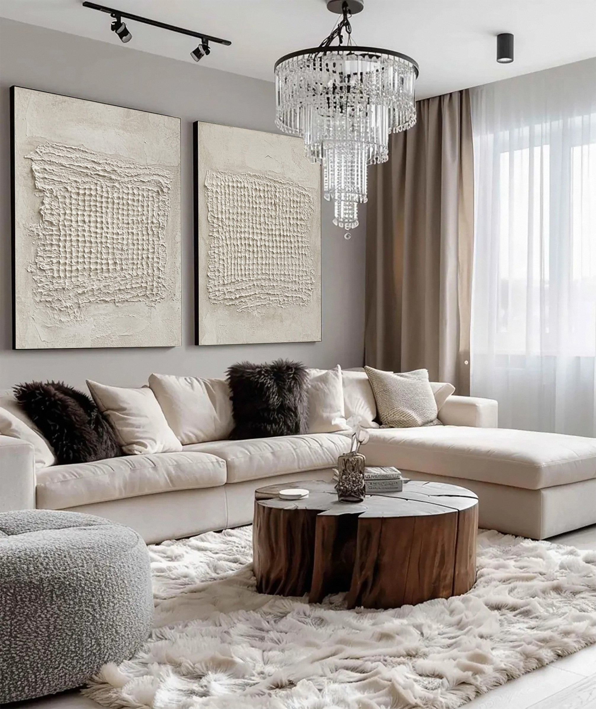 Contemporary Neutral Painting with Tactile Woven Centers #BGA 322