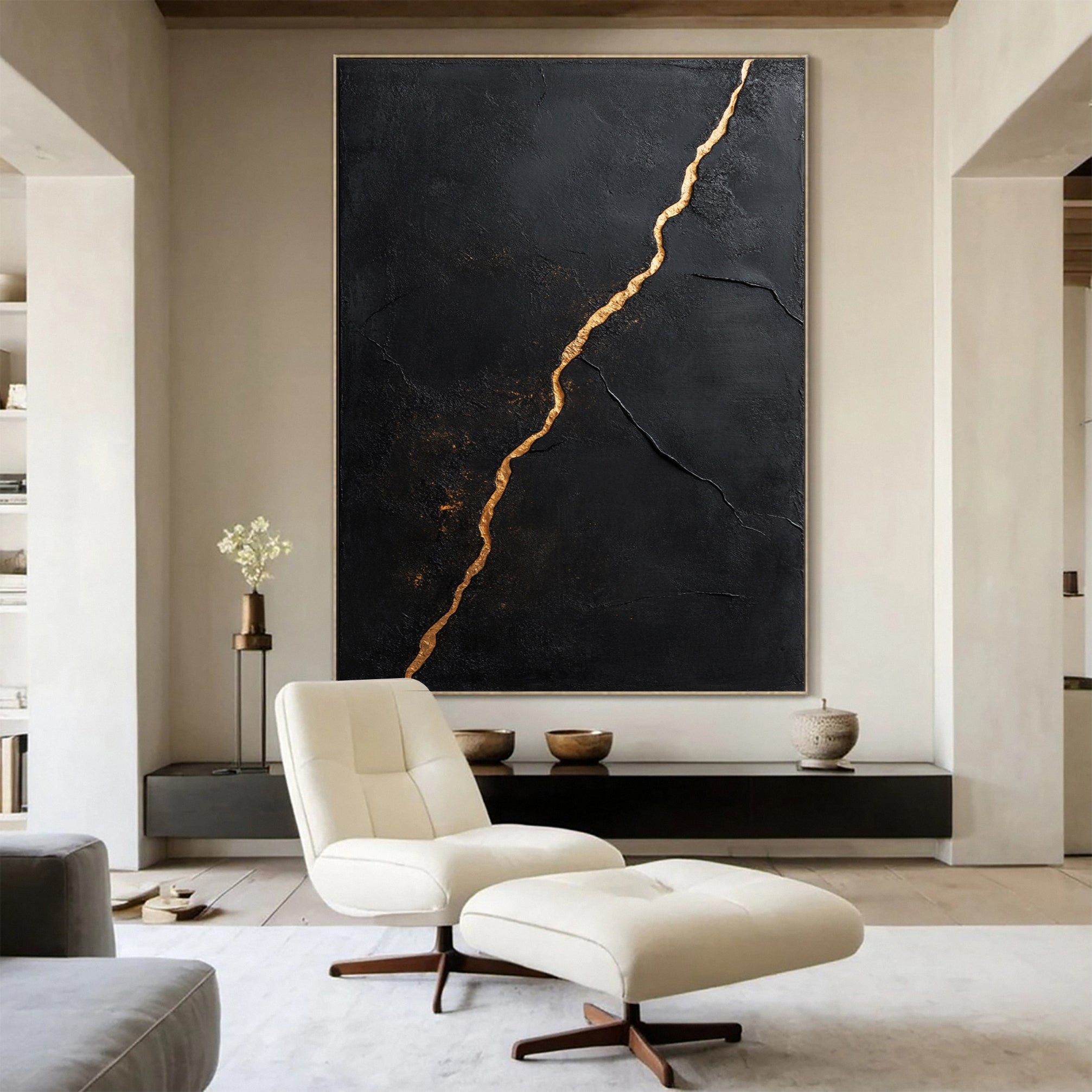 Luxury Textured Wall Art in Black and Gold for Upscale Interior Design #BM 112