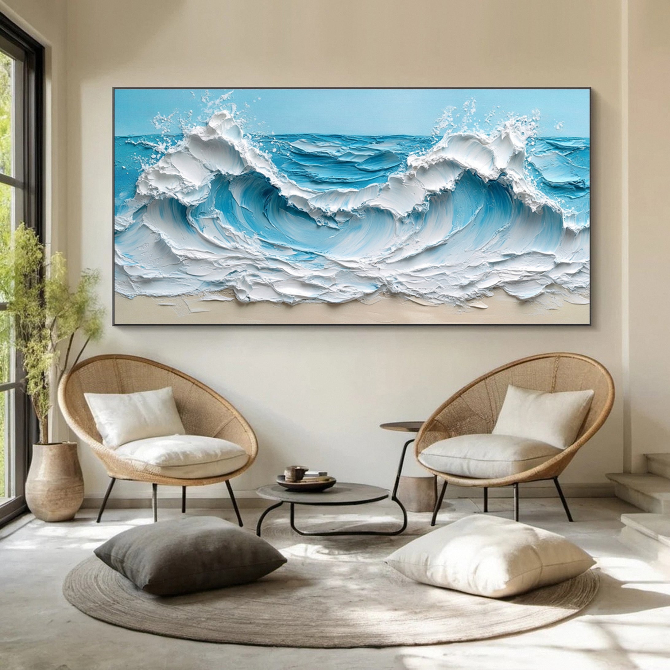 Coastal Serenity Textured Ocean Waves Oil Painting for Living Room #OP 005