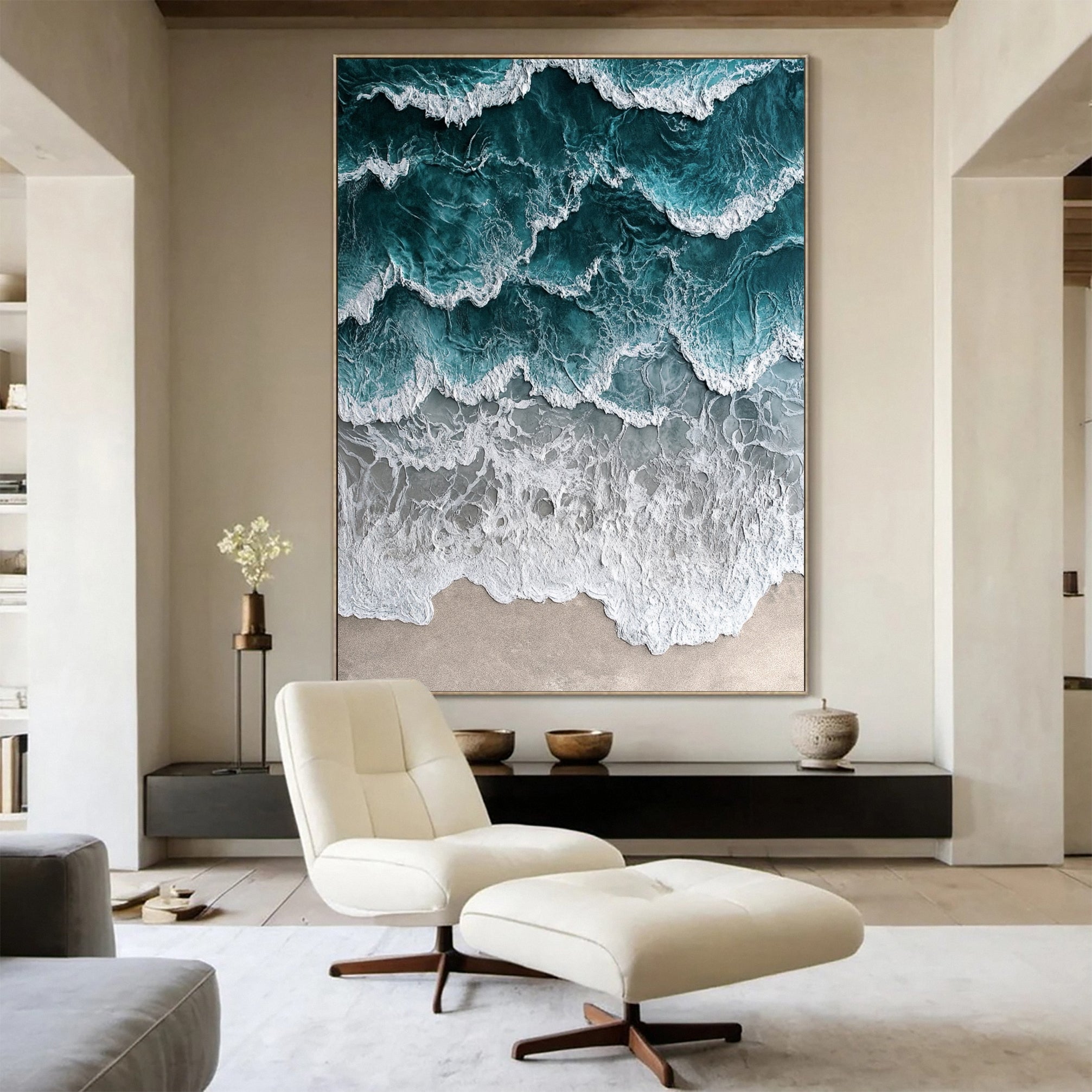 Large Abstract Seascape Canvas Textured Waves for Elegant Interiors #OP 026