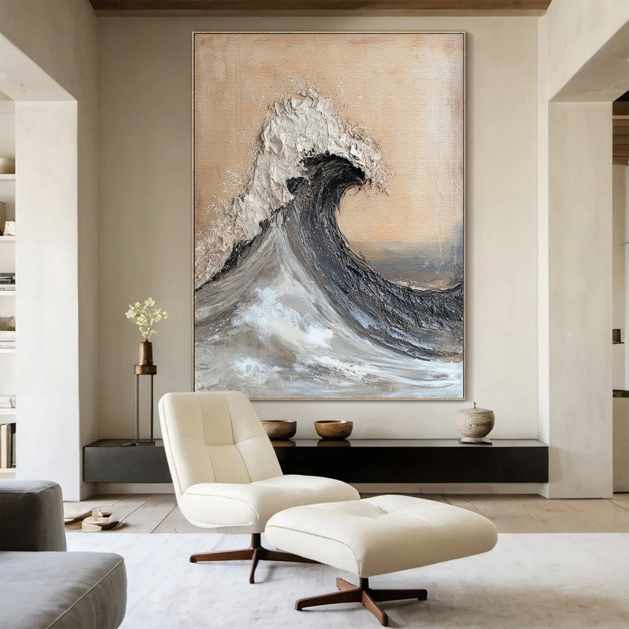 Luxury Ocean Wave Art with 3D Textured Finish for Upscale Homes #OP 039