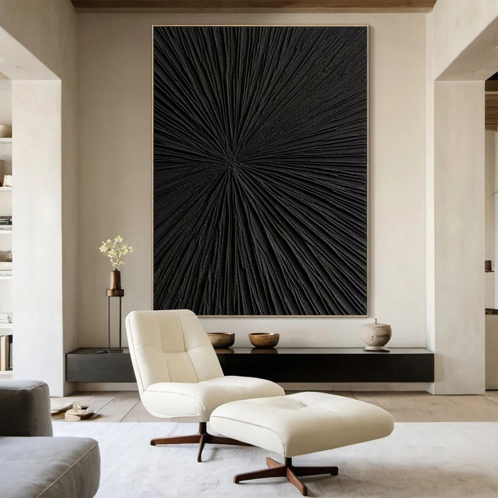 Monochrome Elegance Textured Black Abstract Wall Art #BM 122