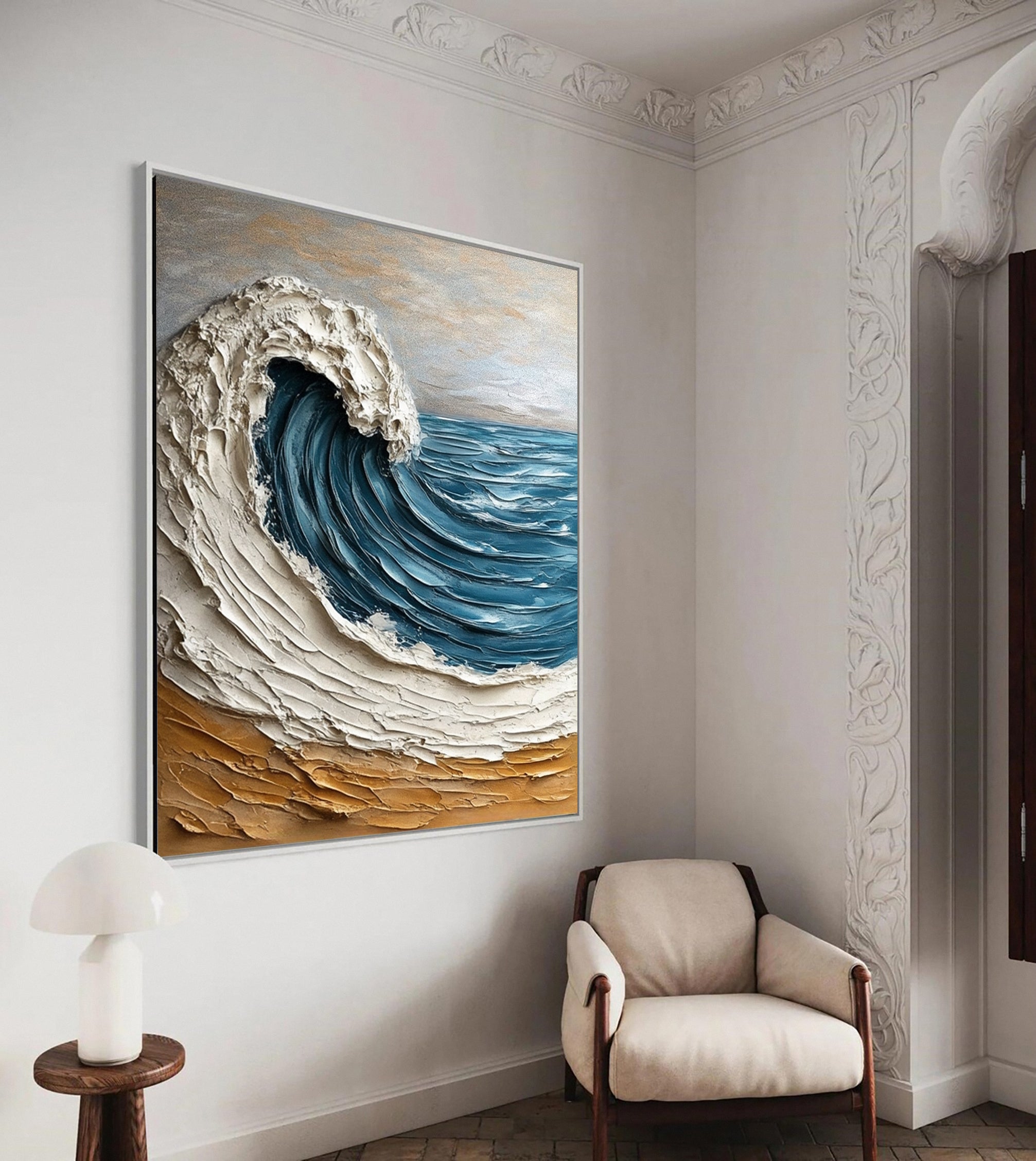 Luxury Ocean Wave Art with 3D Textured Finish for Upscale Homes #OP 044