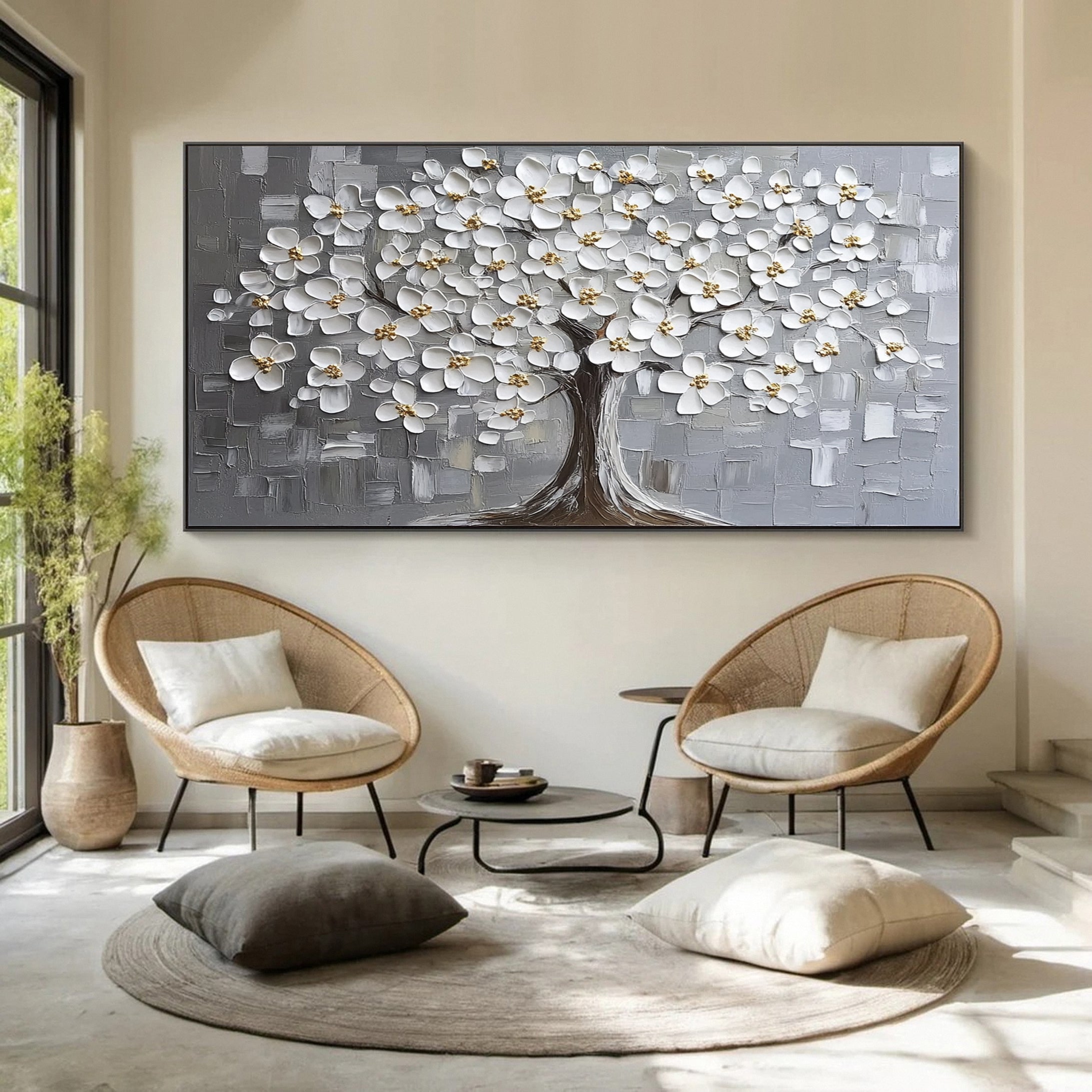 Luxurious Silver Tree Canvas Print Tranquil Home Art #CAP 036