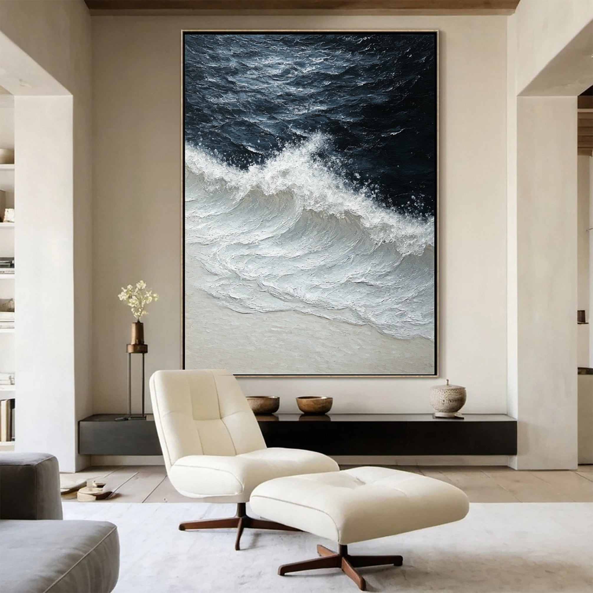 Luxury Ocean Wave Art with 3D Textured Finish for Upscale Homes #OP 040