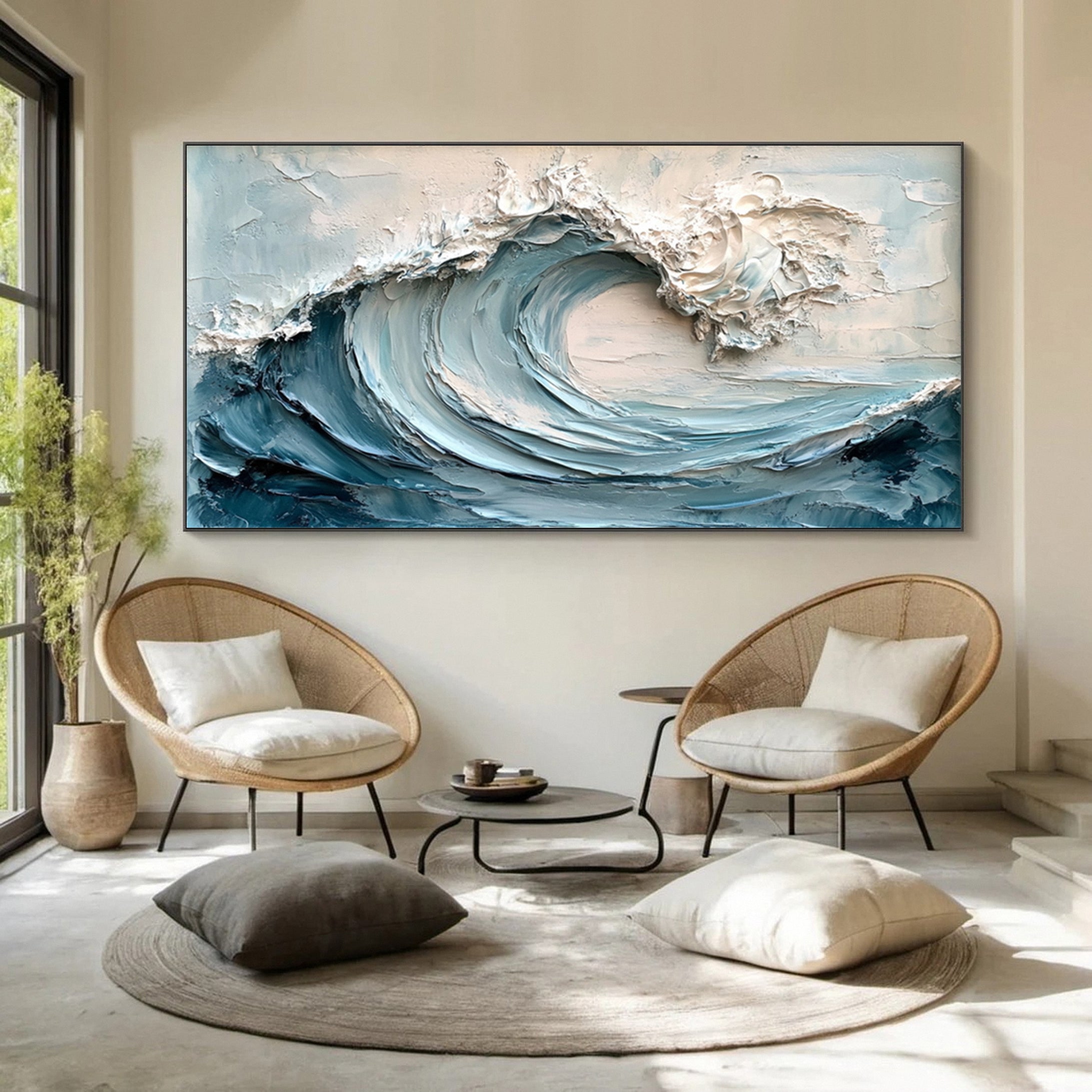 Large Abstract Sea Waves Artwork for Contemporary Wall Decor #OP 012