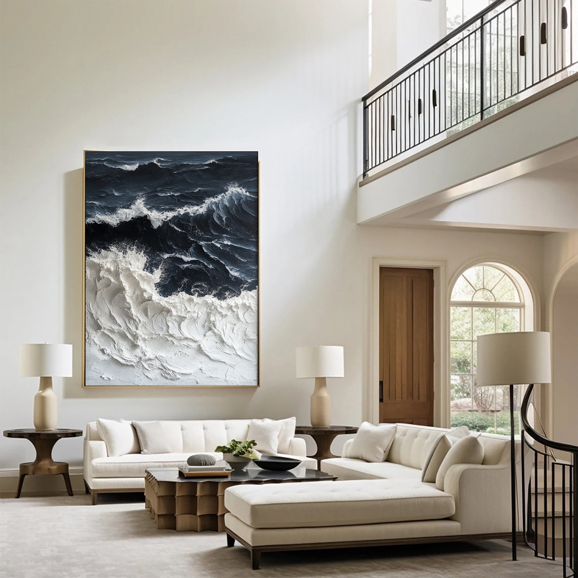 Luxury Ocean Wave Art with 3D Textured Finish for Upscale Homes #OP 041