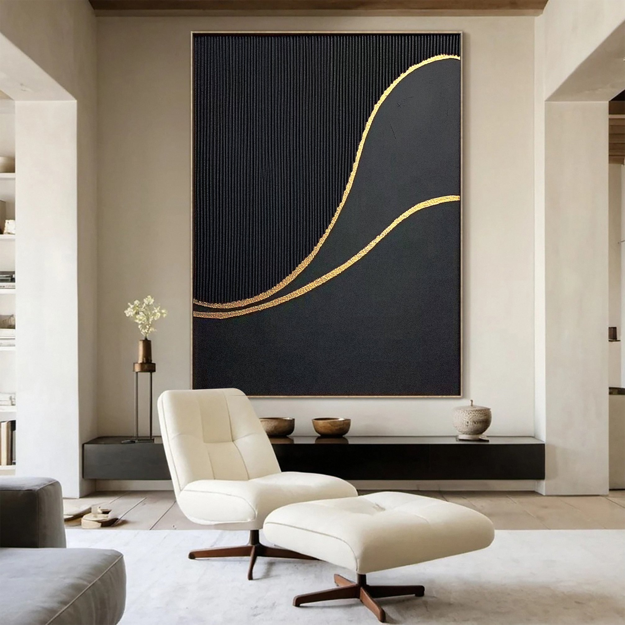 Luxury Textured Wall Art in Black and Gold for Upscale Interior Design #BM 116