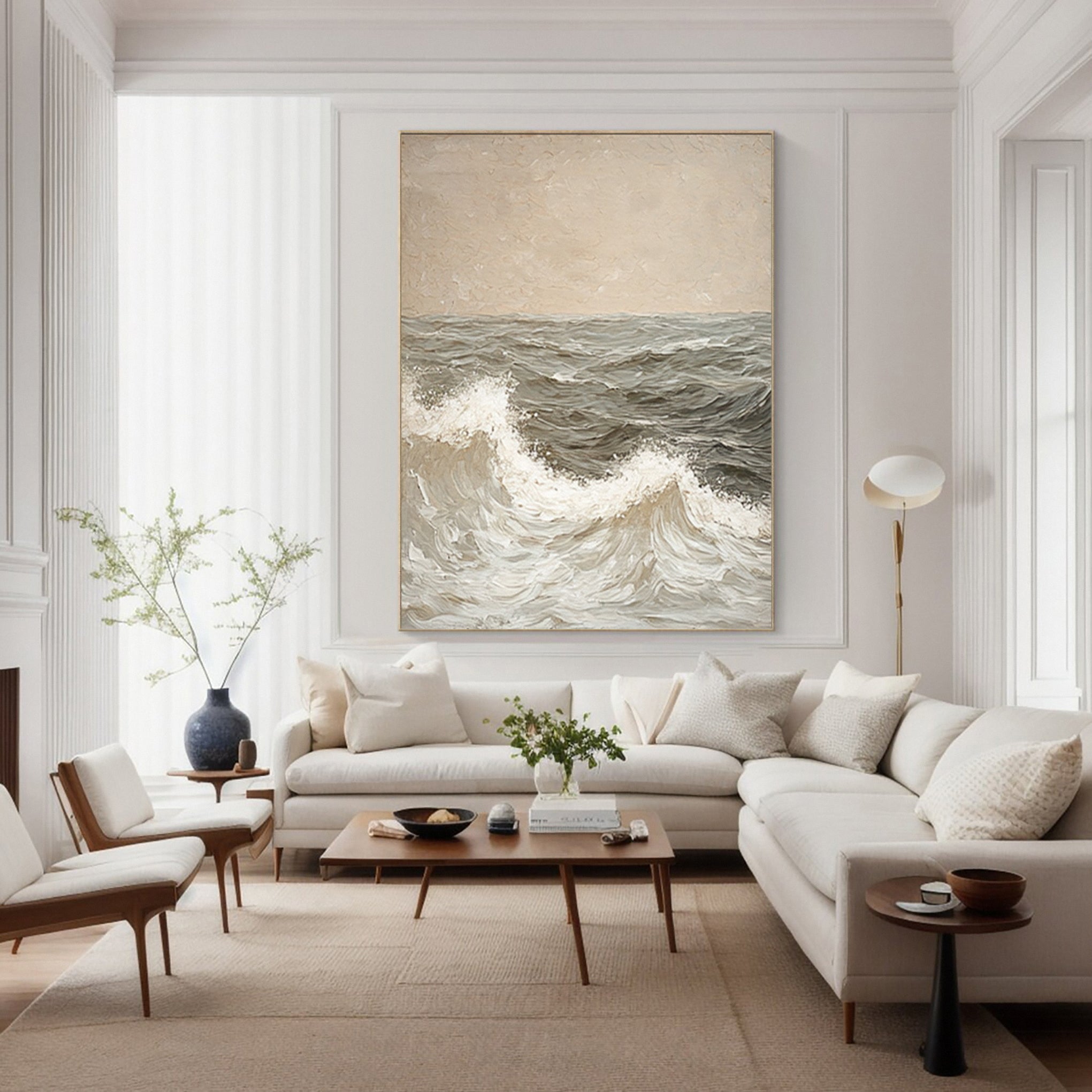 Modern Abstract Seascape with Gentle Waves and Neutral Sky #BGA 338
