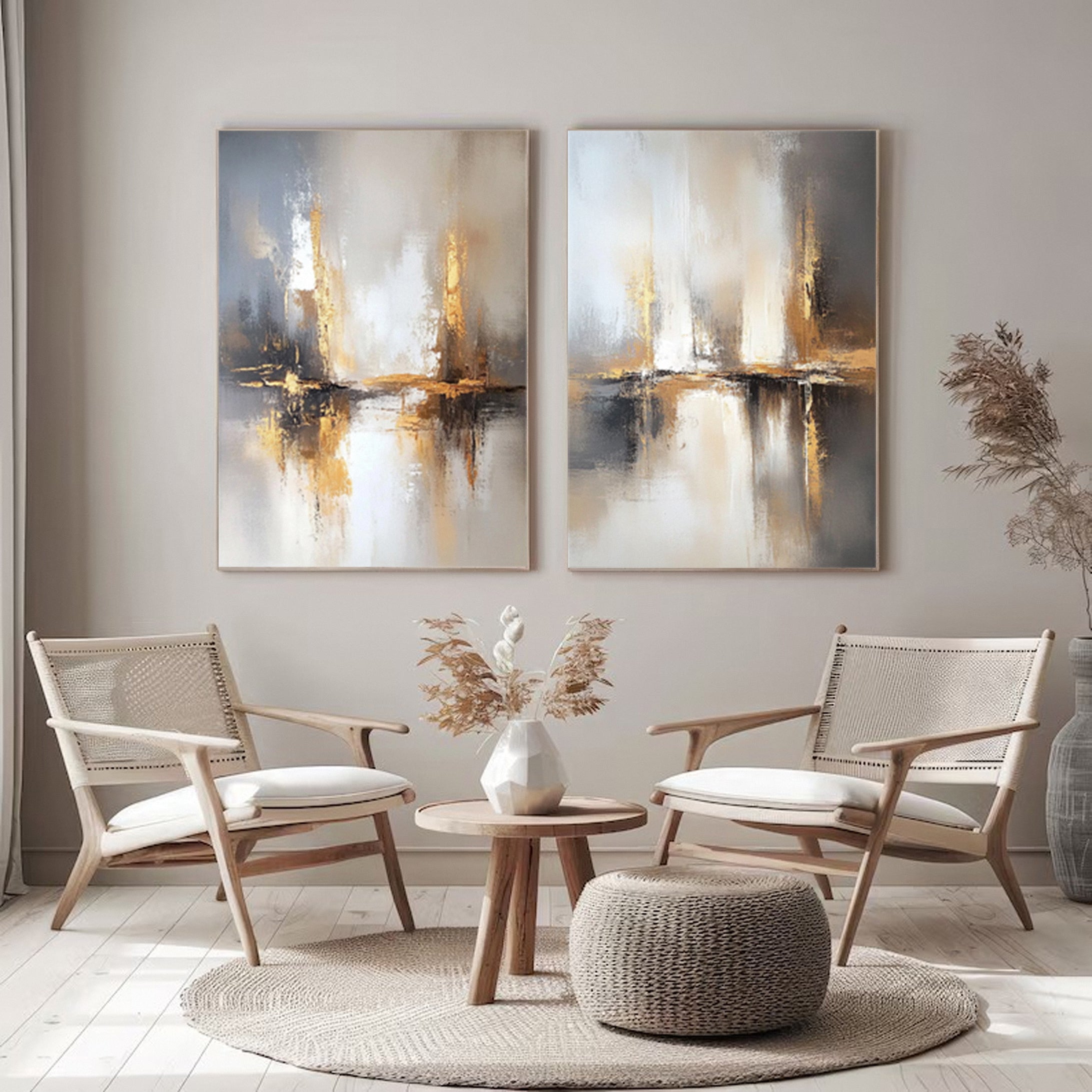 Golden Reflections Luxurious Abstract Art Set Of 2 #WS 041