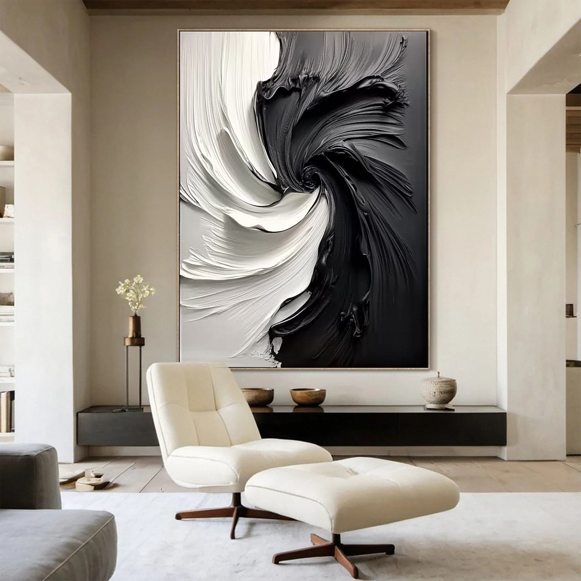 Black and White Vortex Abstract Textured Art Painting #BM 132