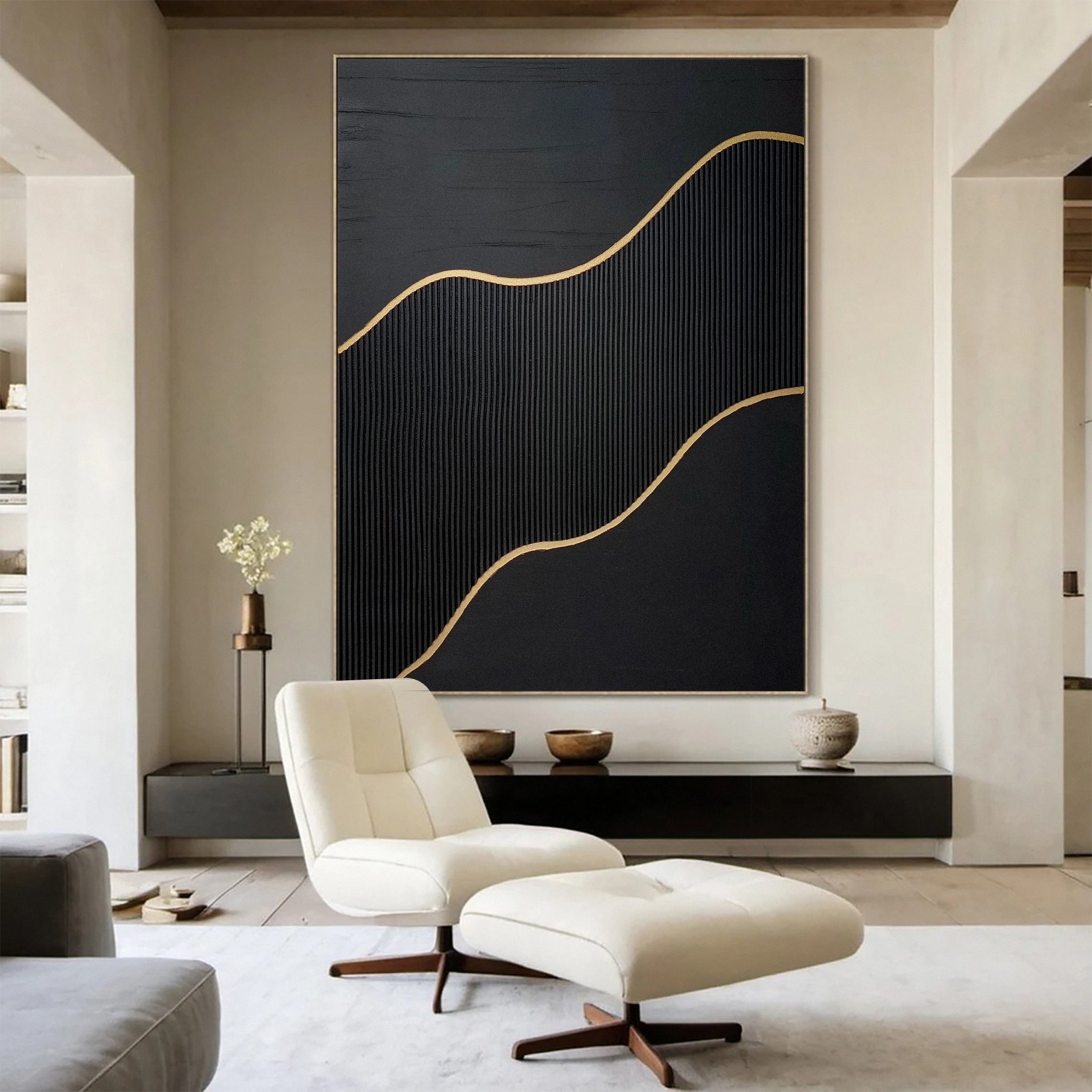 Luxury Textured Wall Art in Black and Gold for Upscale Interior Design #BM 113