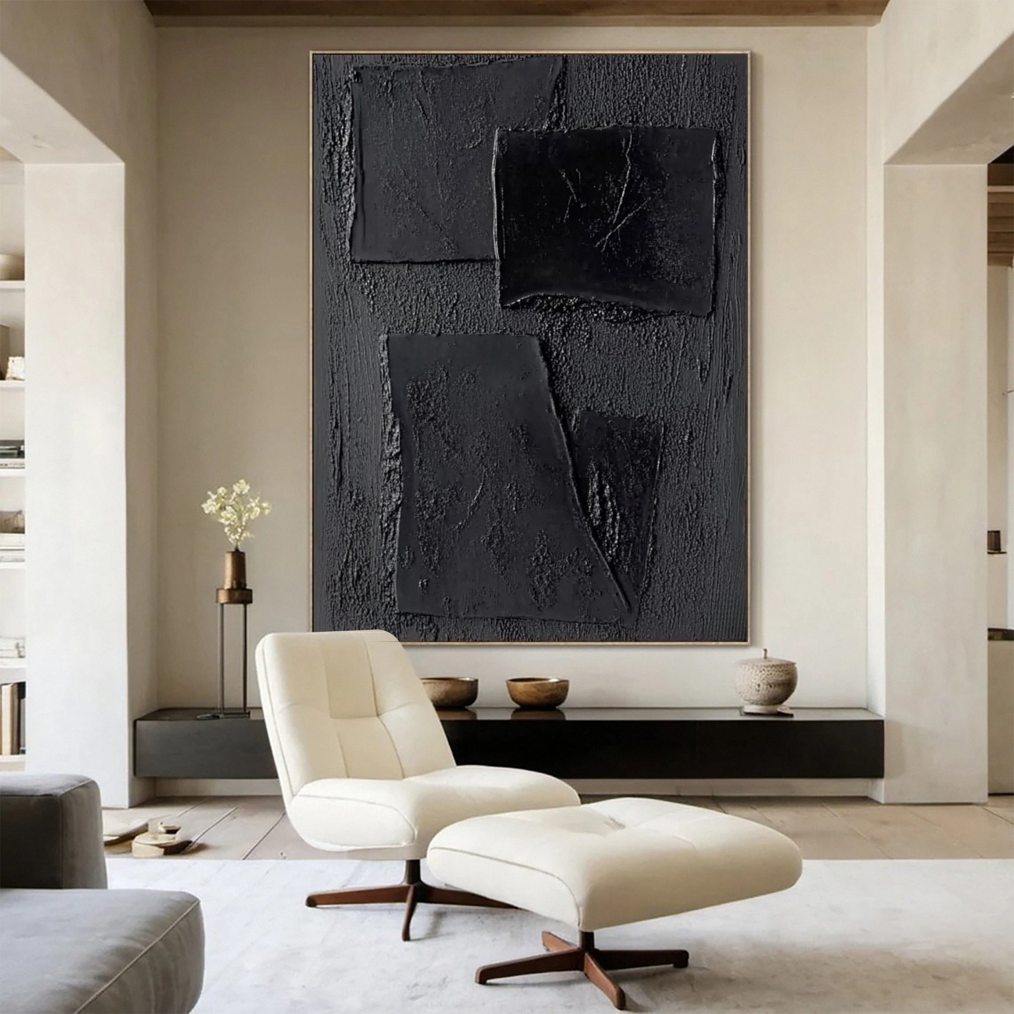 Monochrome Elegance Textured Black Abstract Wall Art #BM 127