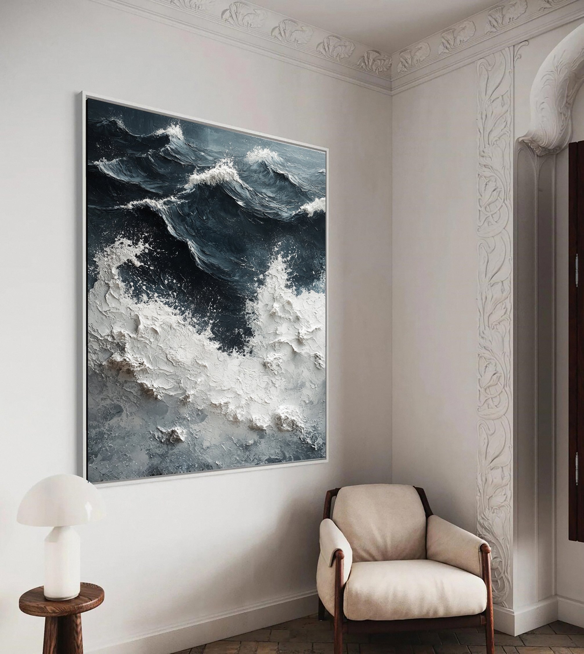 Luxury Ocean Wave Art with 3D Textured Finish for Upscale Homes #OP 047