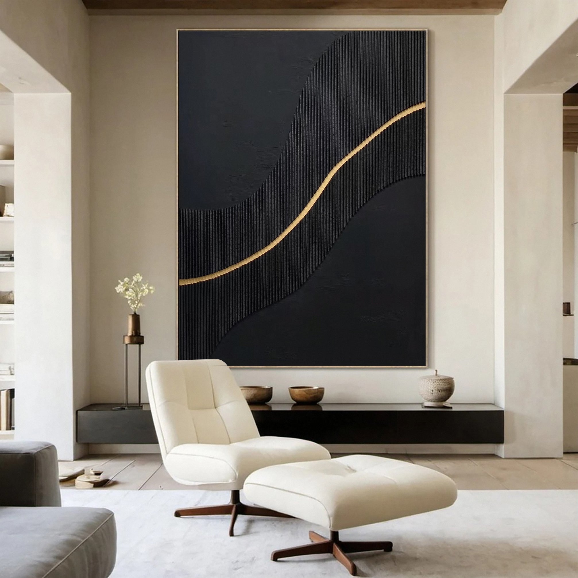 Luxury Textured Wall Art in Black and Gold for Upscale Interior Design #BM 114