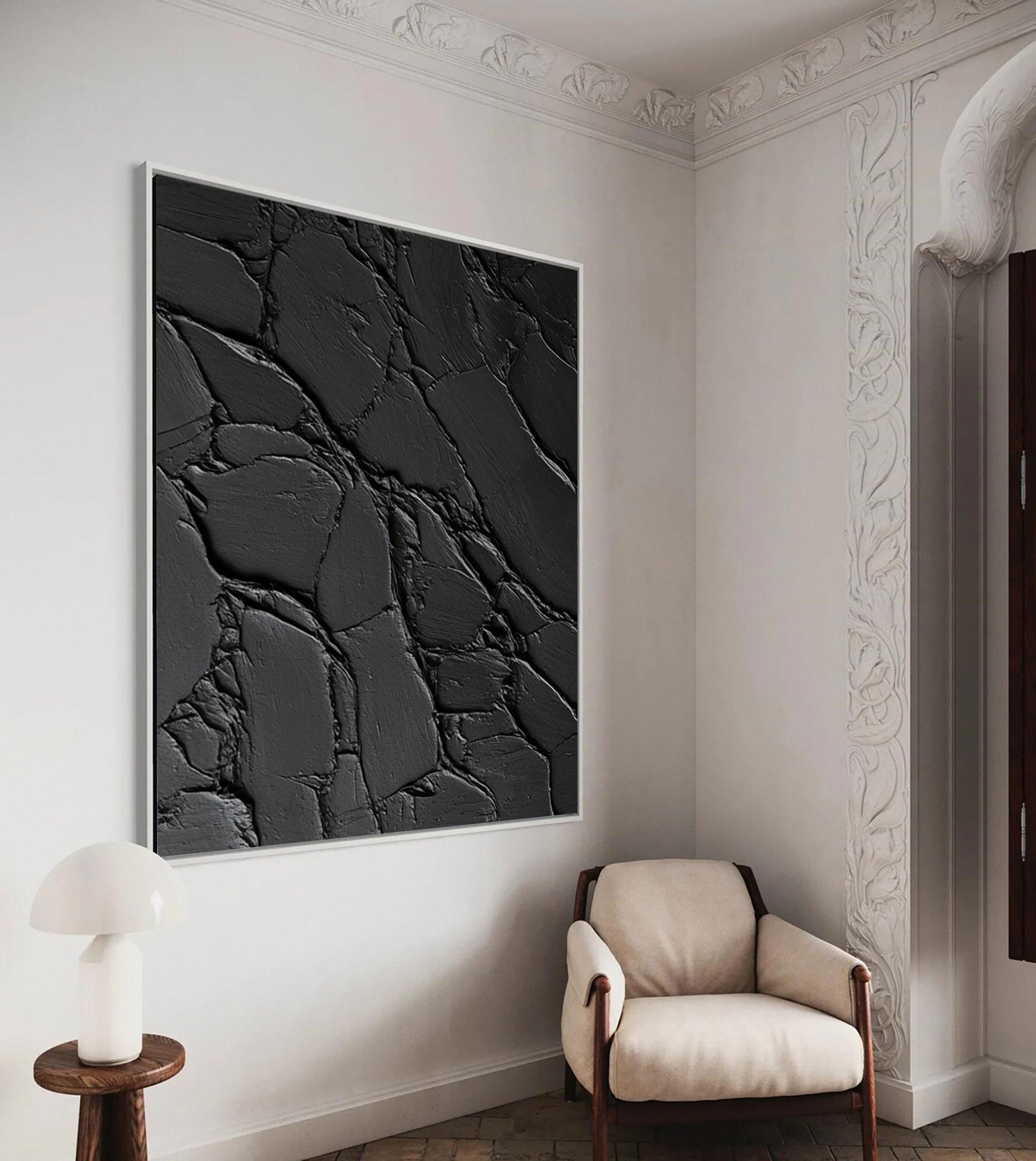 Monochrome Elegance Textured Black Abstract Wall Art #BM 119